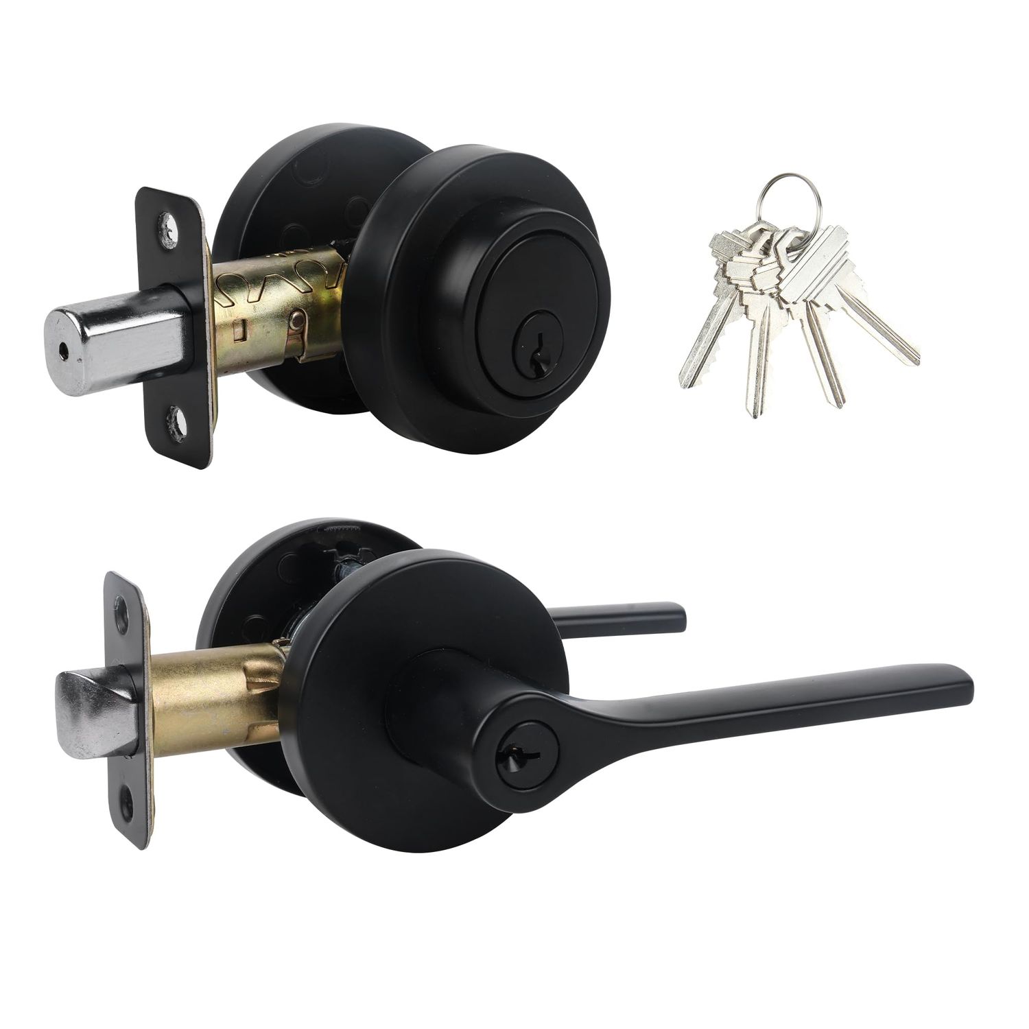 Keyed Alike Front Door Handle and Deadbolt Set, Roundness Heavy Duty with Locks, Lock and Knob Set for Exterior