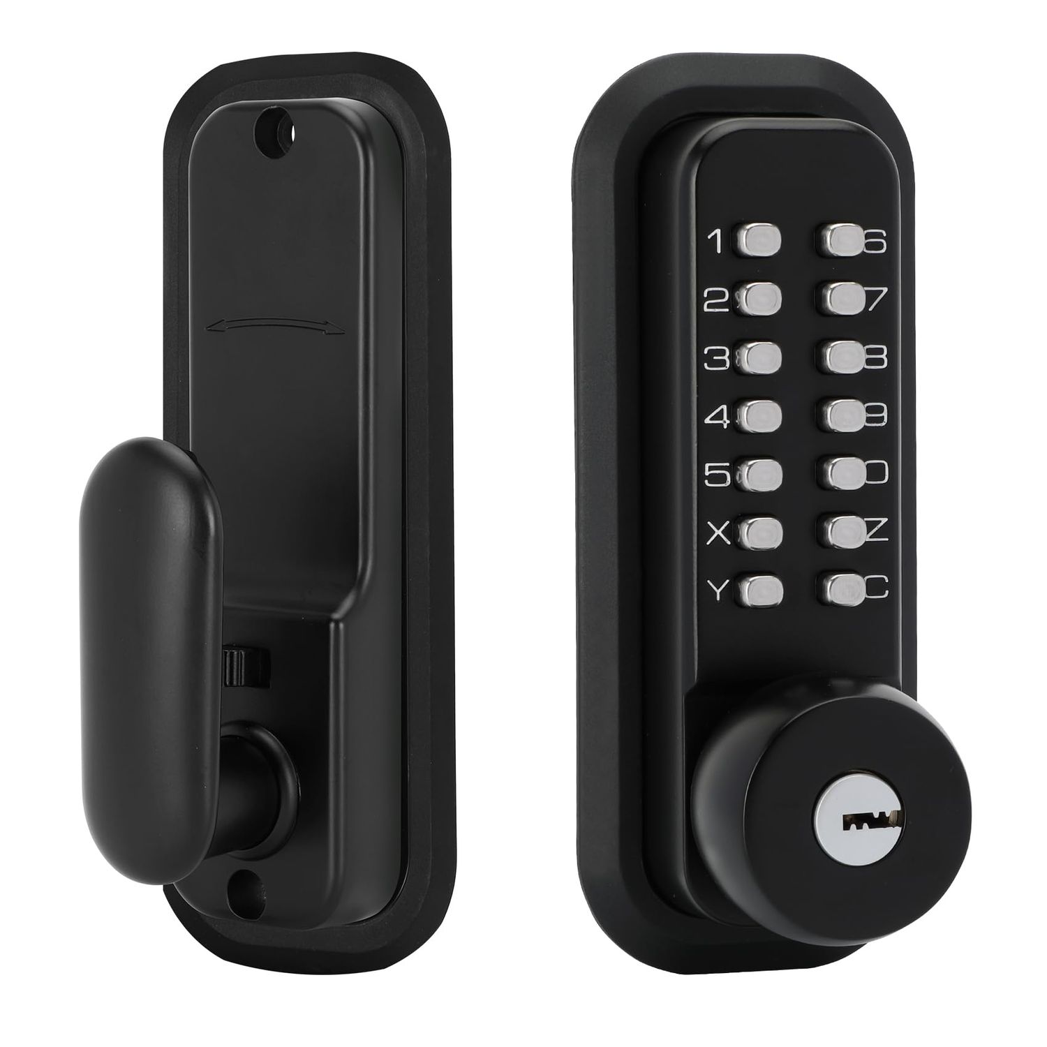 Mechanical keyless Entry Door Lock，Outdoor Gate Lock Waterproof and Sun Proof，Mechanical Lock，Auto Lock, No Electronic (Black，Large Cu