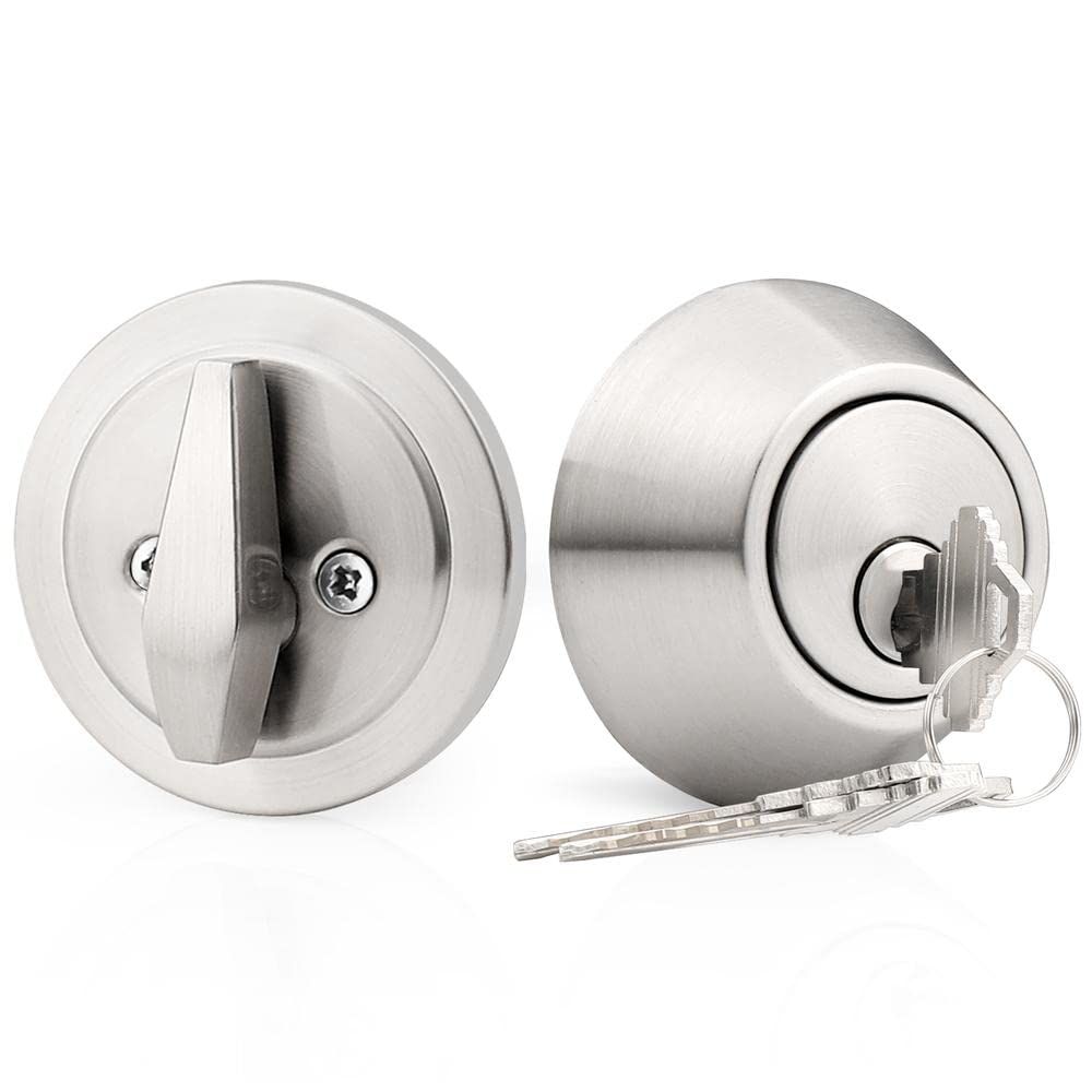 Probrico 1 Side Keyed Cylinder Deadbolt in Brushed Satin Nickel, Keyway Keys Handleset, 3 Anti-Theft Interior&amp; Exterior Door Hardware (for Ent