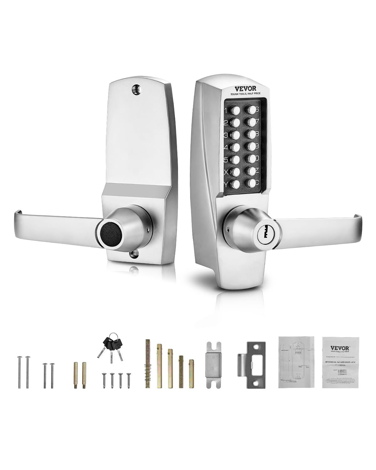 VEVOR Mechanical Keyless Entry Door Lock, 14 Key, Keypad with Handle, Stainless Steel Waterproof Gate Lock