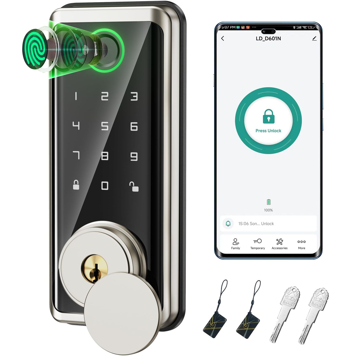 Sophia Keyless Entry Door Lock, Smart Auto Locks for Front &amp; Key Fobs Remote Control, Keypad Deadbolt Digital, Fingerprint Lock with Code