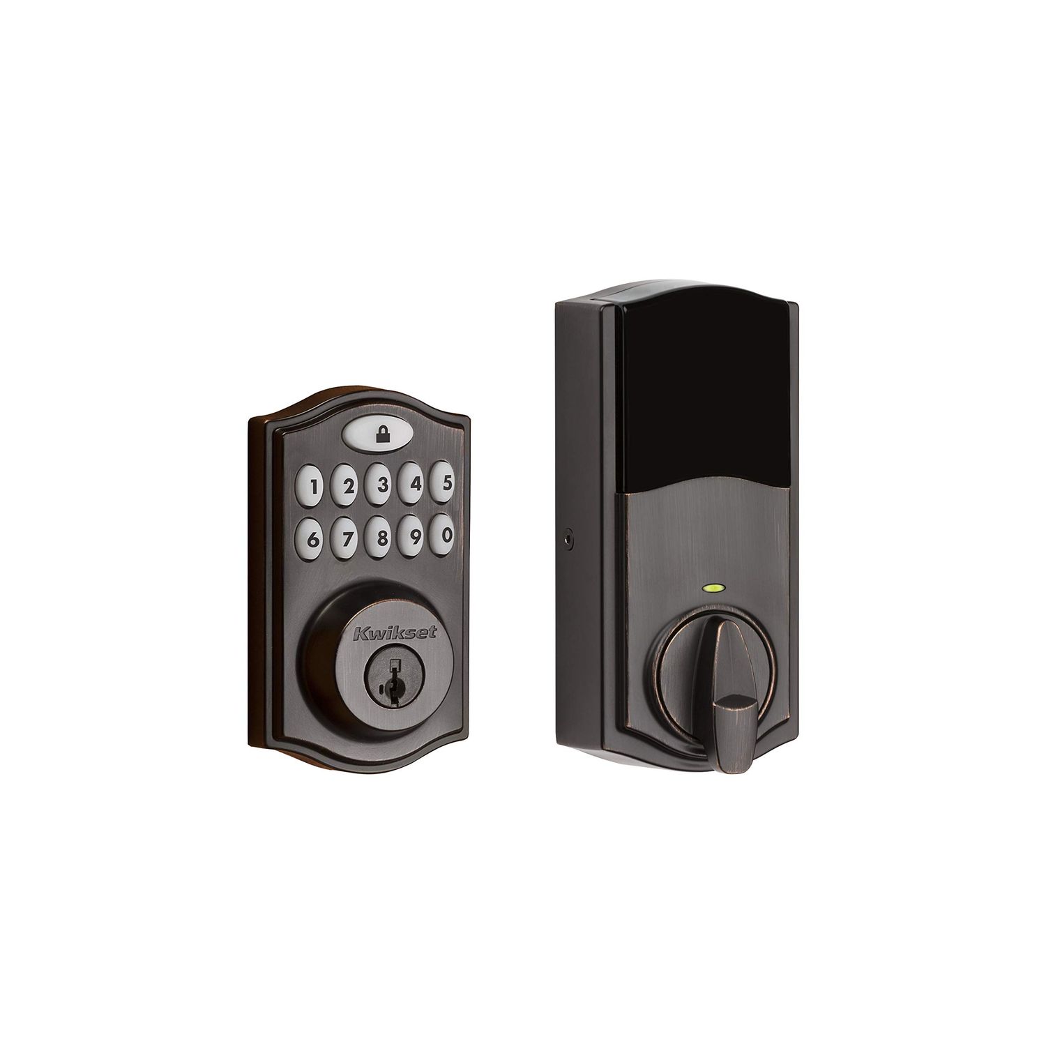 Kwikset Traditional Keypad SmartCode Electronic Deadbolt Smart Lock featuring SmartKey Security and ZigBee 3.0 Technology in Venetian Bronze