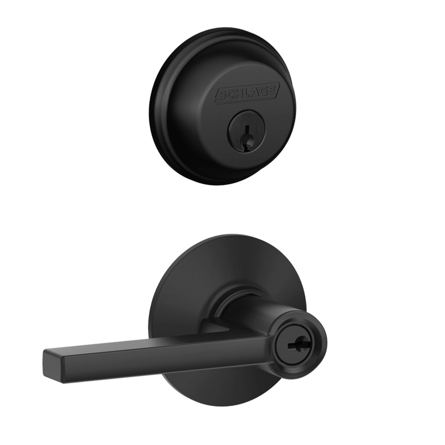 Schlage FB50 N G LAT Single Cylinder Deadbolt and Keyed Entry Latitude Lever, Matte Black