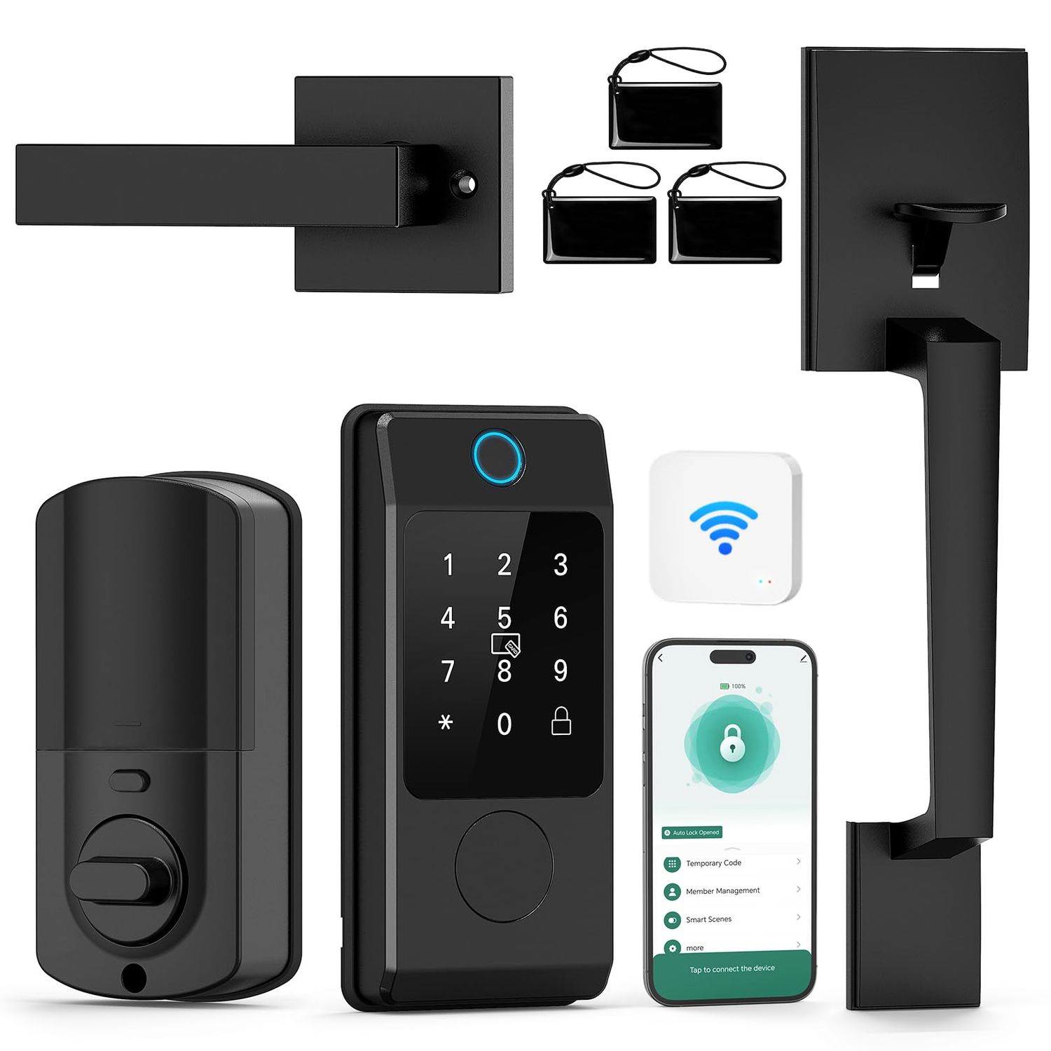 Wi-Fi Smart Deadbolt Lock with Handle Sets, Miuedo Keyless Entry Door for Front Door, Compatible with Alexa &amp; Google Assistant, Auto Locking-B