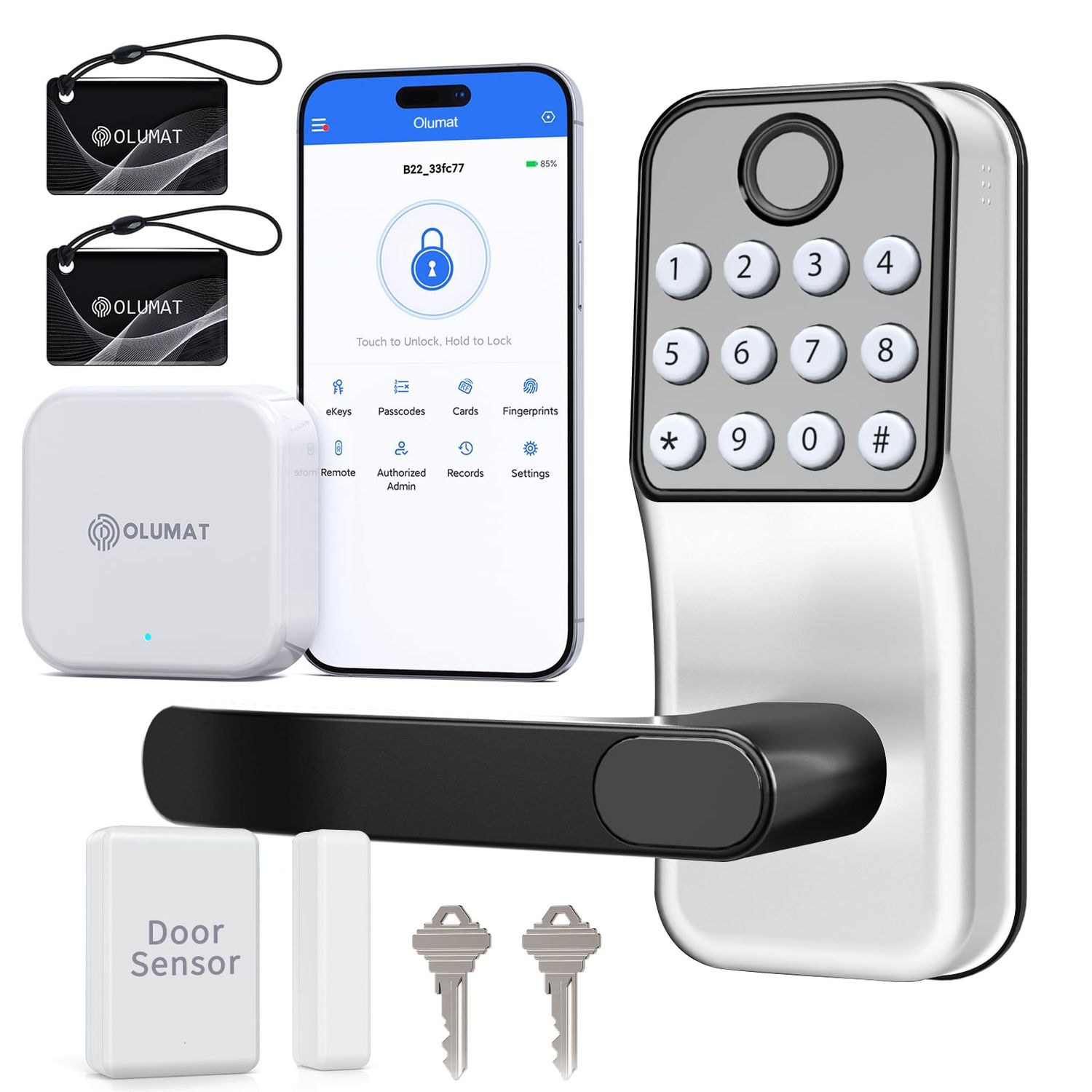 Smart Door Lock With Handle: Keyless Entry With Gateway Sensor - Keypad and Remote Control Digital for Front Compatible With Alexa