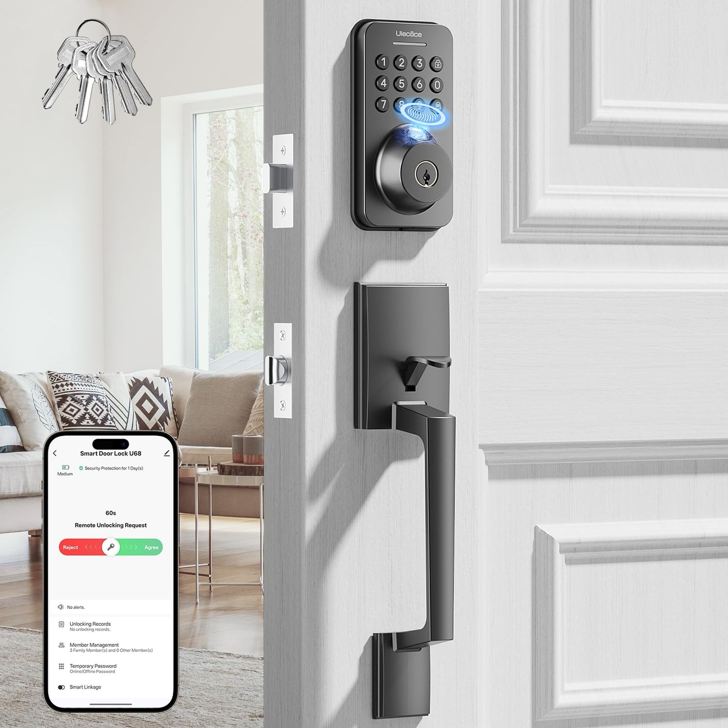 Fingerprint Keypad Deadbolt with Handle Set, Keyless Entry Door Lock, Locks for Front Lock App Control