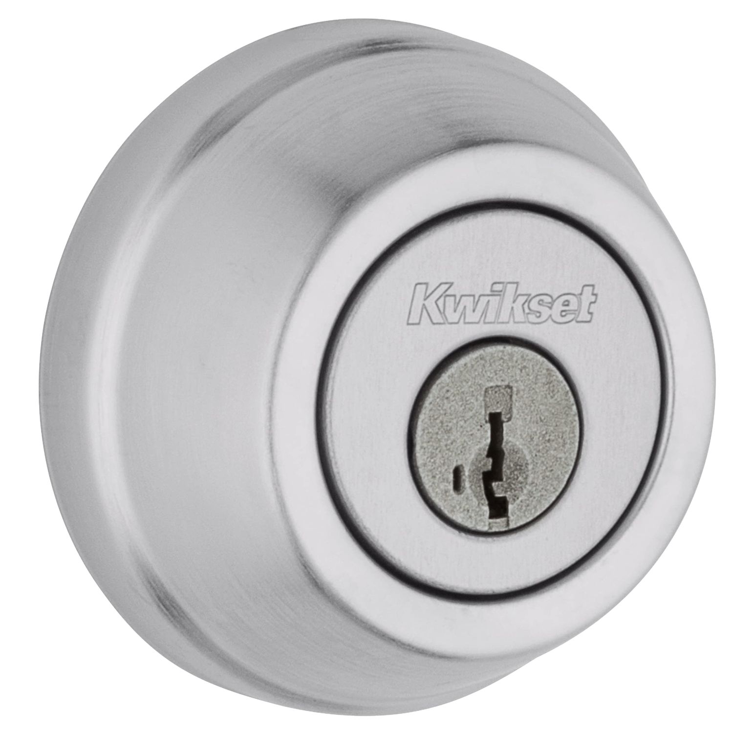 Kwikset Gatelatch Deadbolt Lock, Satin Chrome Round Keyed on Exterior and Interior Front Entry Door, Pick Resistant SmartKey Rekey Security, Double