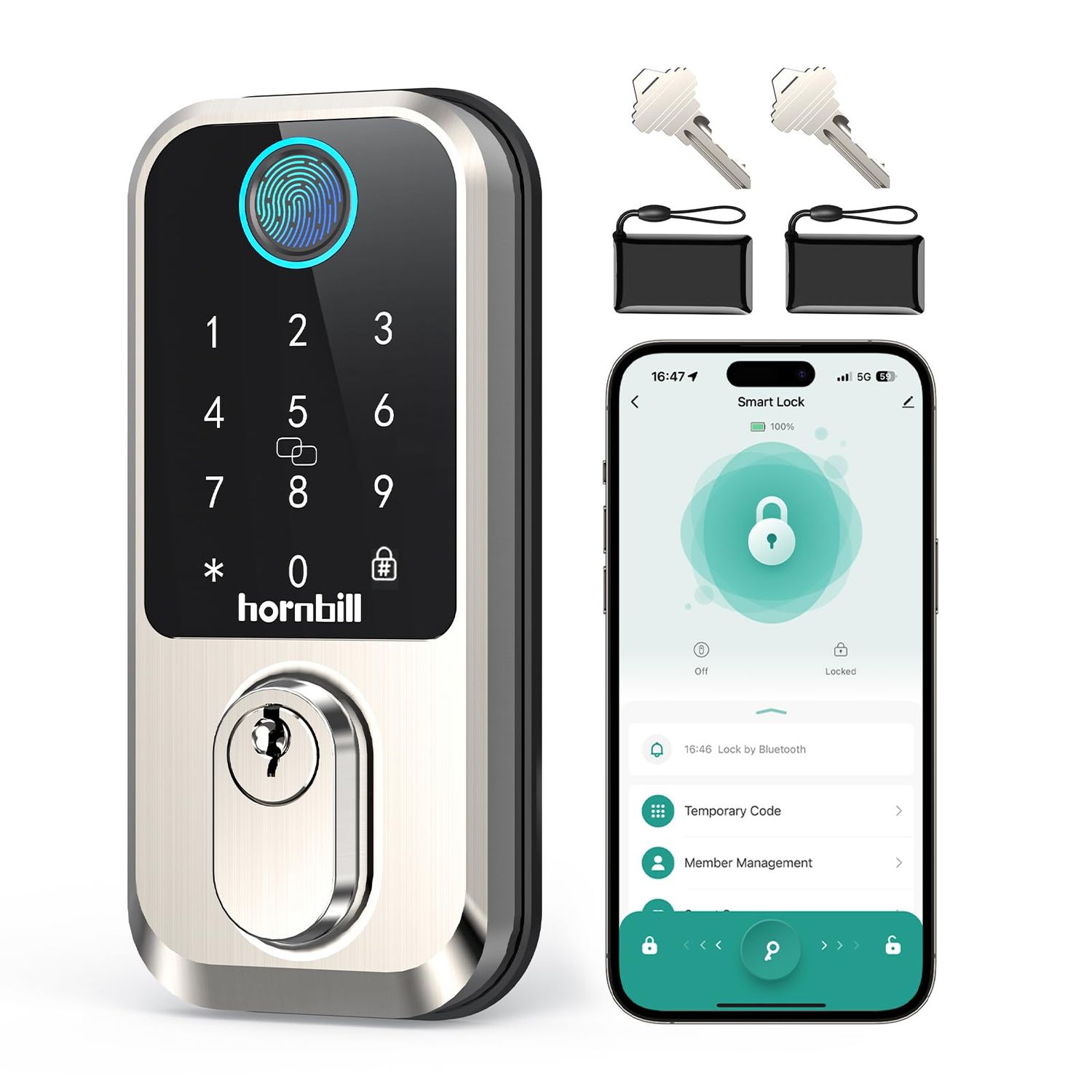 Hornbill WiFi Smart Lock Deadbolt, Keyless Entry Front Door Lock, Fingerprint Electronic Deadbolt Compatible with Alexa, Touchscreen Keypad Code Un