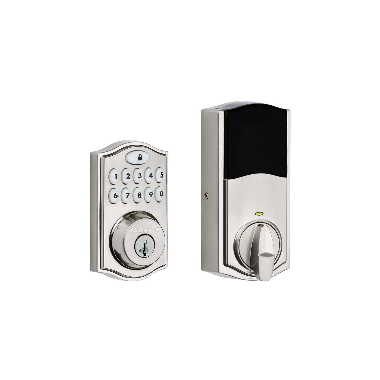 Kwikset Traditional Keypad SmartCode Electronic Deadbolt Smart Lock featuring SmartKey Security and ZigBee 3.0 Technology in Satin Nickel