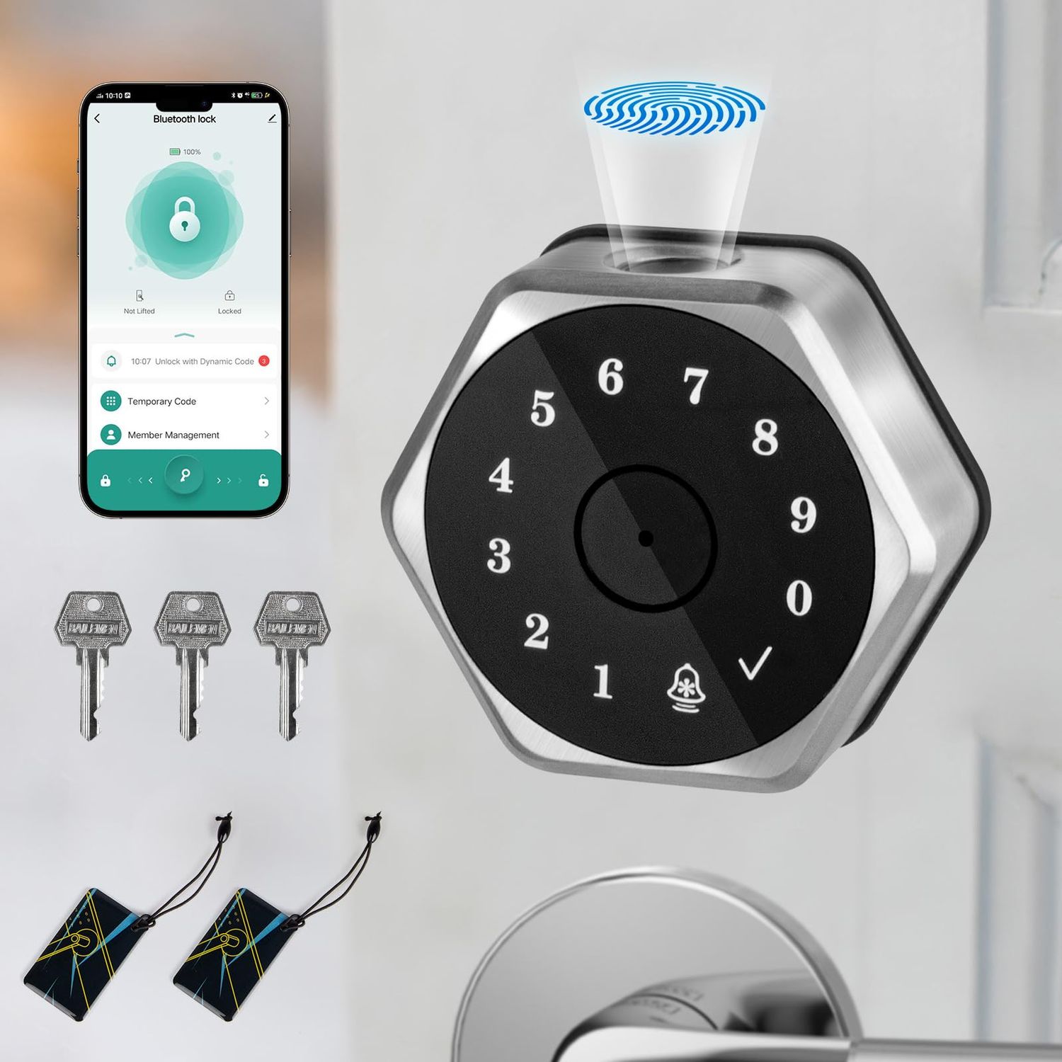 Smart Fingerprint Deadbolt Lock, (Bluetooth) App Control/Fingerprint/Password/Fob/Key Access, Auto Keyless Entry Door Lock with Touc