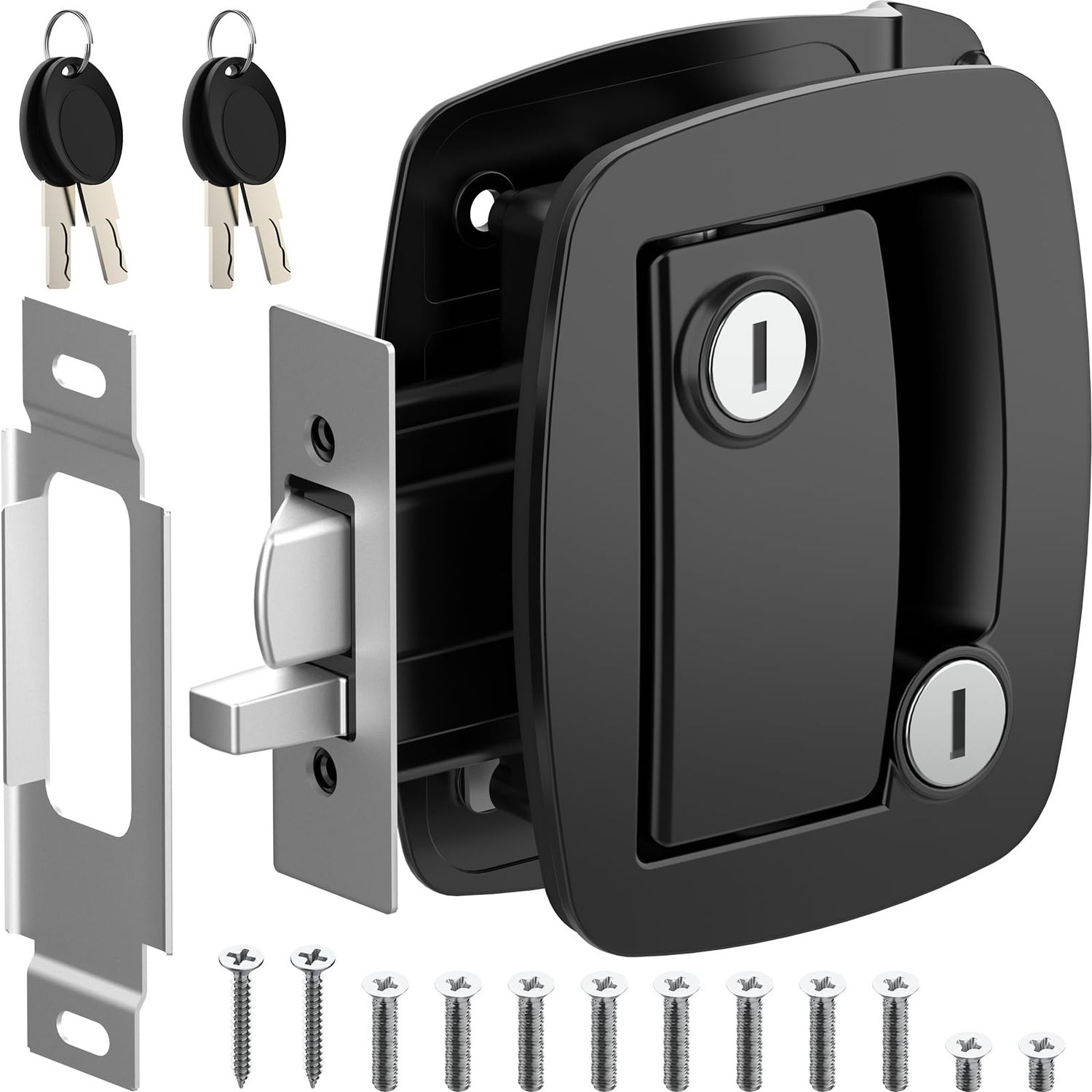 WELLUCK RV Door Lock Replacement with Paddle Deadbolt, % Metal Camper Latch Handle Lock, Entry for Horse Travel Trailer