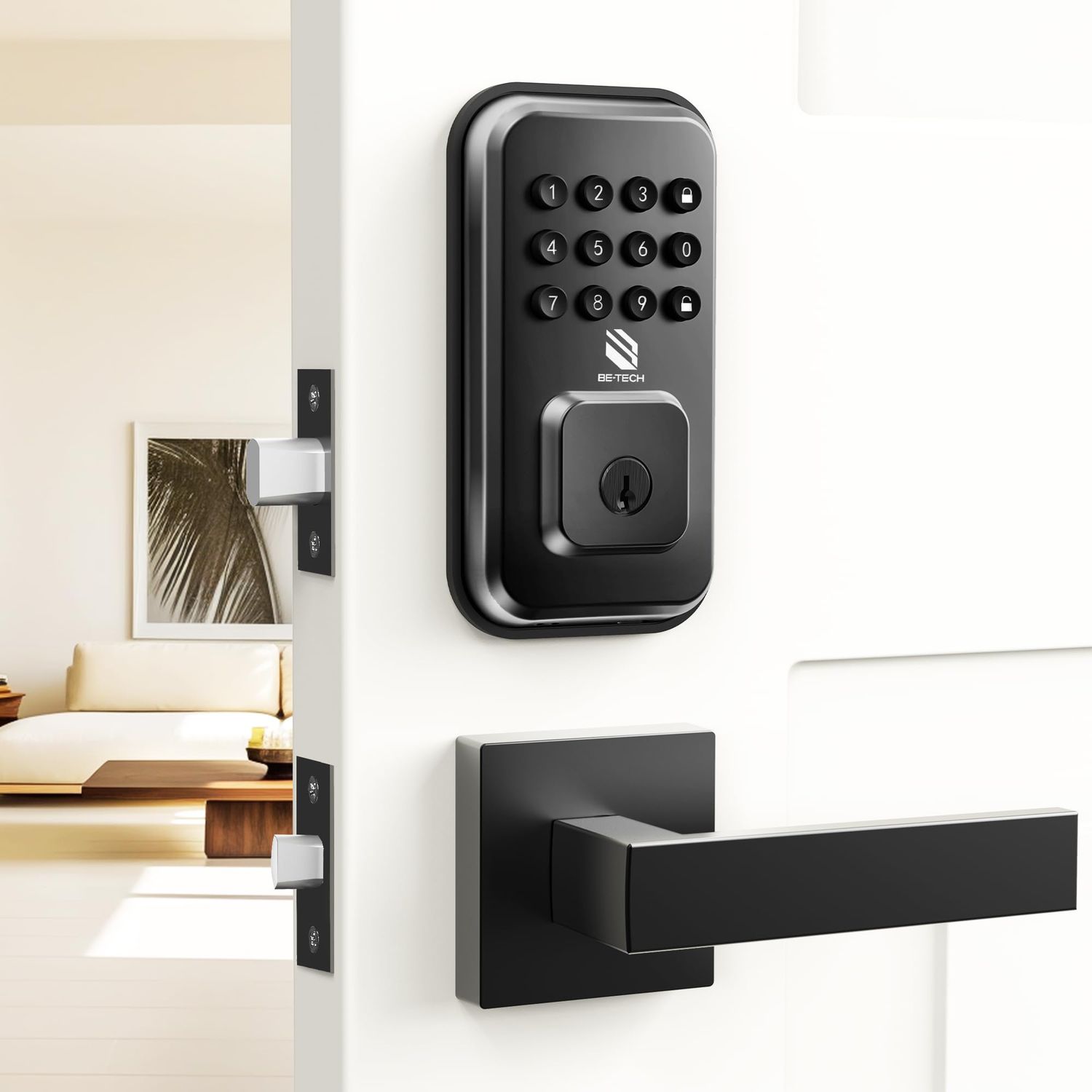 BE-TECH Keyless Entry Smart Door Lock with 2 Lever Handles, Electronic Front Locks Set, Digital Keypad Deadbolt, Auto