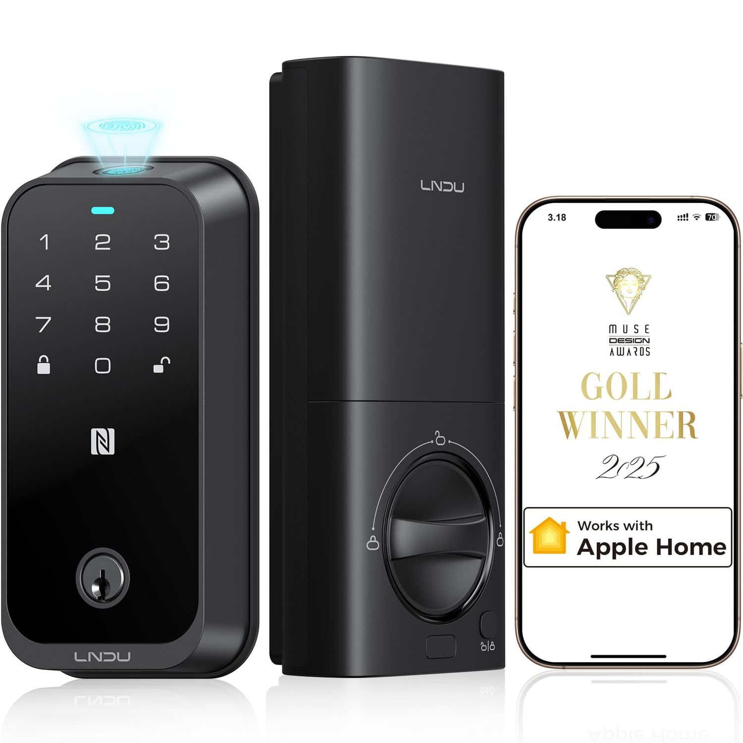 Smart Lock with Apple Home Key, Fingerprint Keyless Entry Door Deadbolt for Front Door, Works with Homekit, Keypad