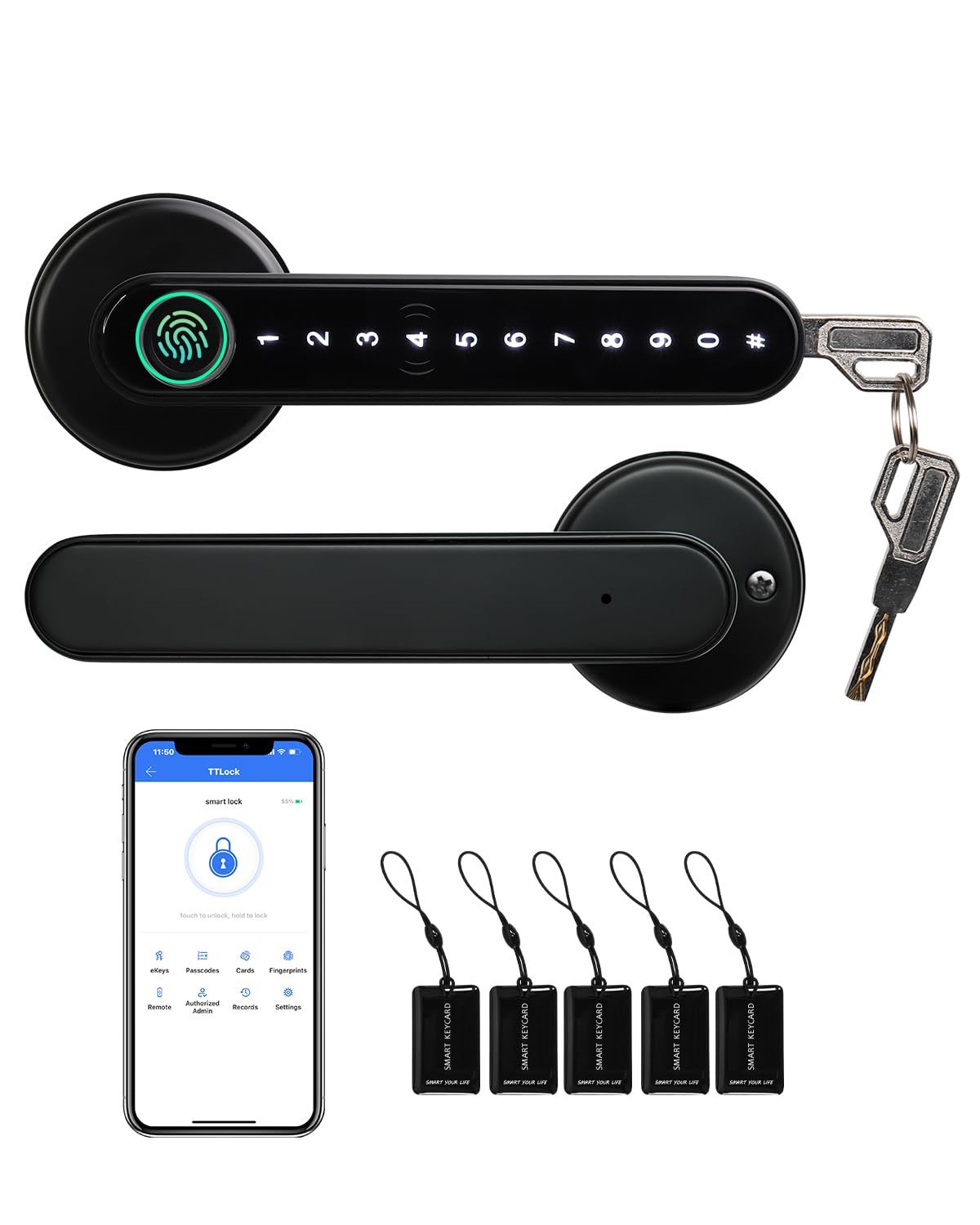 [New] Smart Lock Fingerprint Door Lock, TTLock 5-1 Keyless Entry with Card Reader, for Home Bedroom Apartment(
