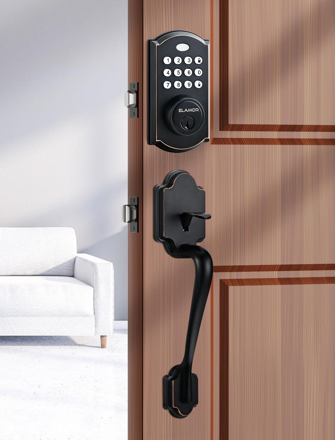 ELAMOR M19 Front Door Lock Set, Keyless Entry Deadbolt with Handle, Auto Lock, 50 User Codes
