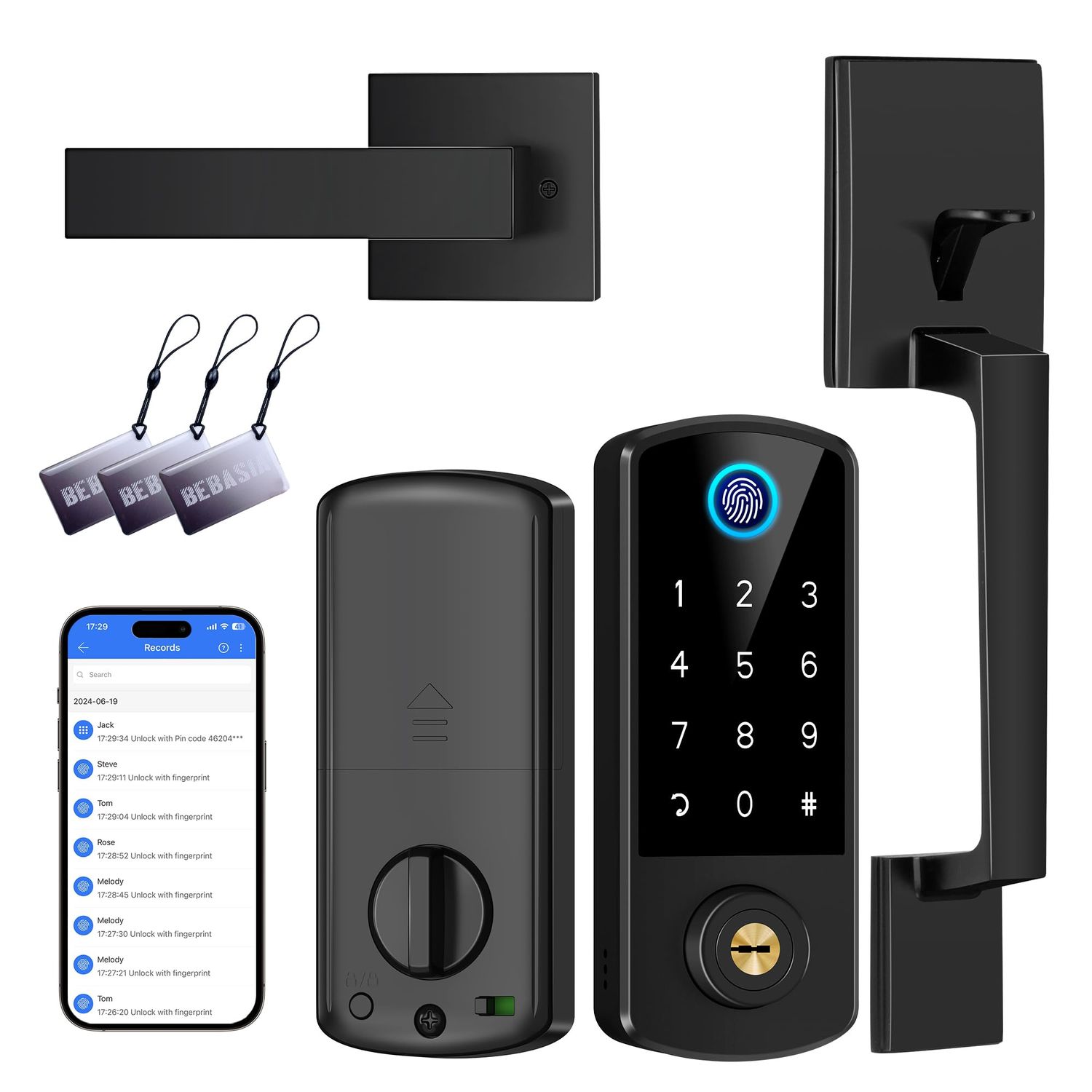 Keyless Entry Door Deadbolt with Handle Set, BEBASIA Fingerprint APP Smart Lock, Digital Keypad Bluetooth Lockset with Auto Lock Code
