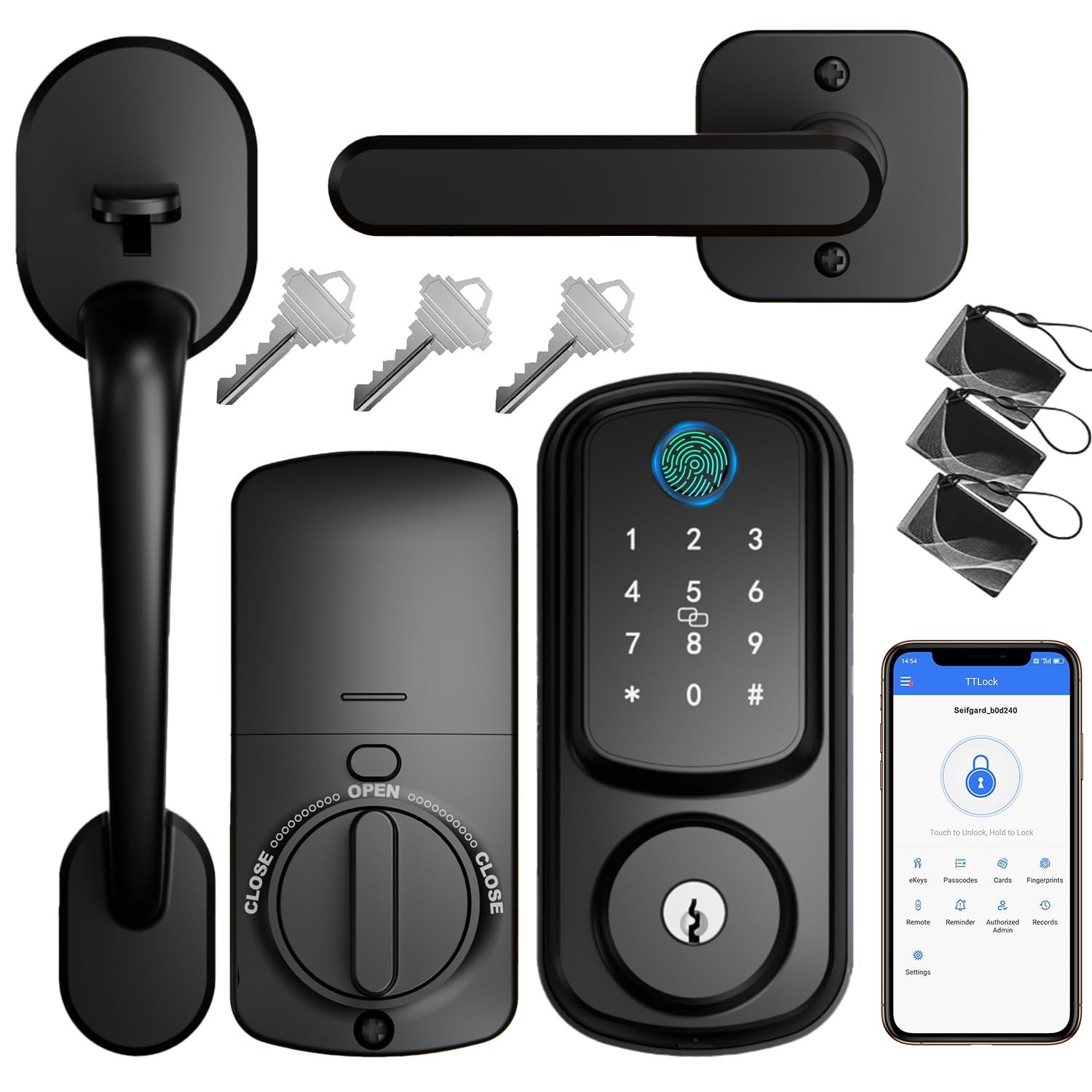 Keyless Entry Door Lock with Handle Set, Deadbolt with Smart Locks for Front Alexa Fingerprint Auto Lock, Black