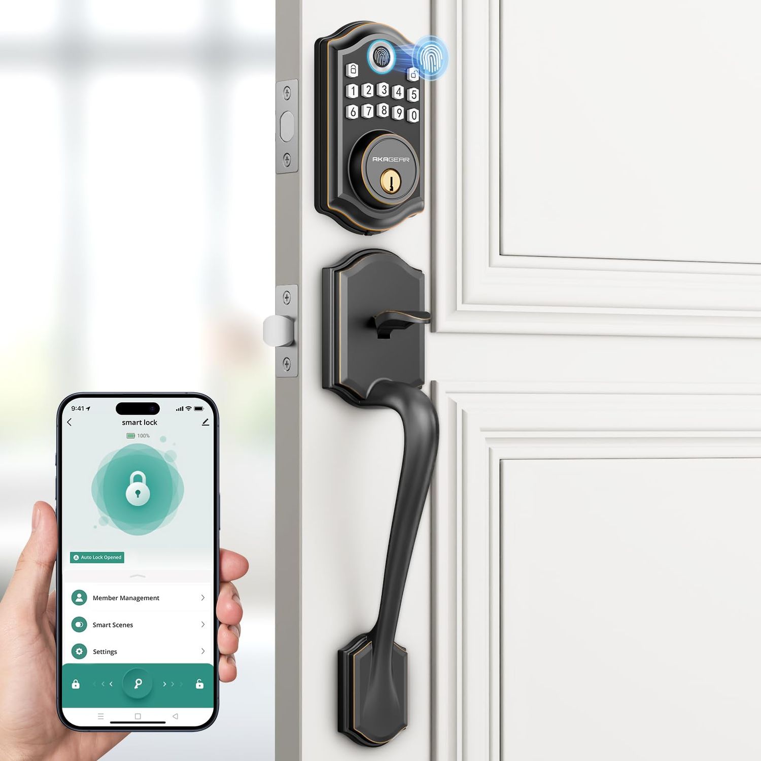 DS10 Pro Keyless Entry Door Lock with Handle Set, Smart Front Locks Electronic Keypad, Fingerprint Deadbolt