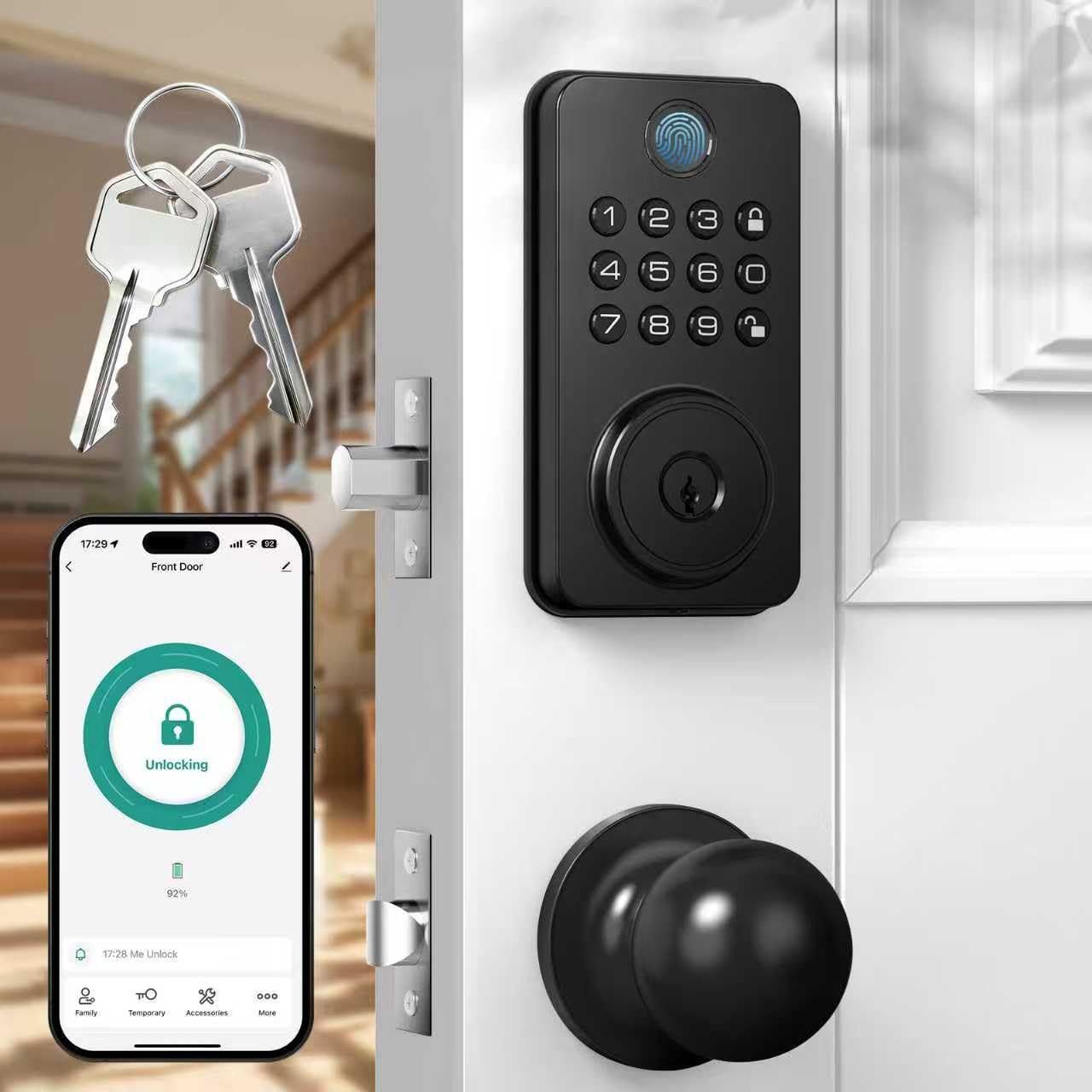 Keyless Entry Door Lock with Fingerprint &amp; Keypad – Stores 50 Fingerprints and User Codes, Auto-Lock, Works on Interior Exterior Doors, App Re