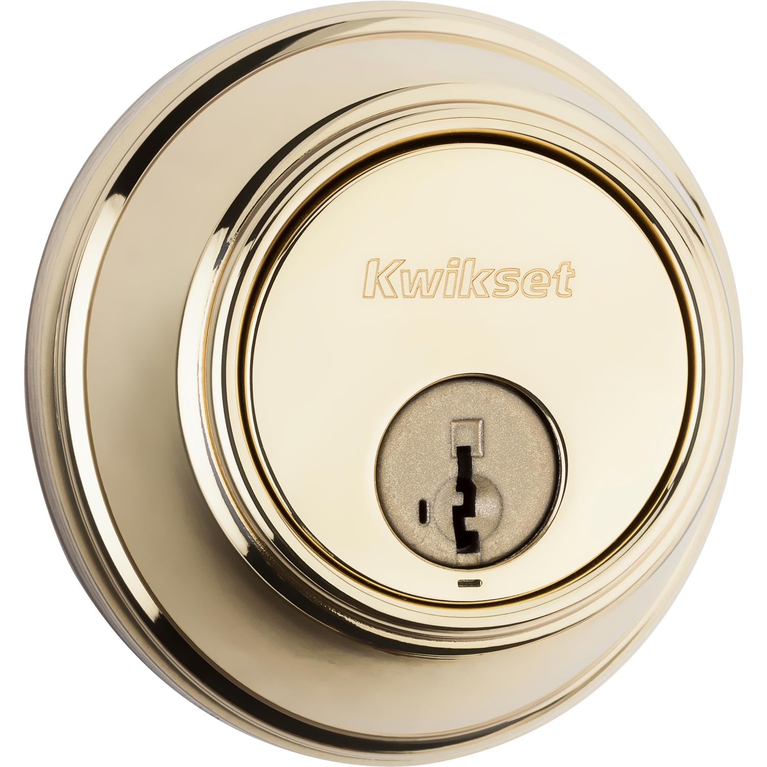 Kwikset Deadbolt Lock, Polished Brass Round Exterior Keyed Front Entry Door, Pick Resistant SmartKey Rekey Security, Single Cylinder Dead Bolt