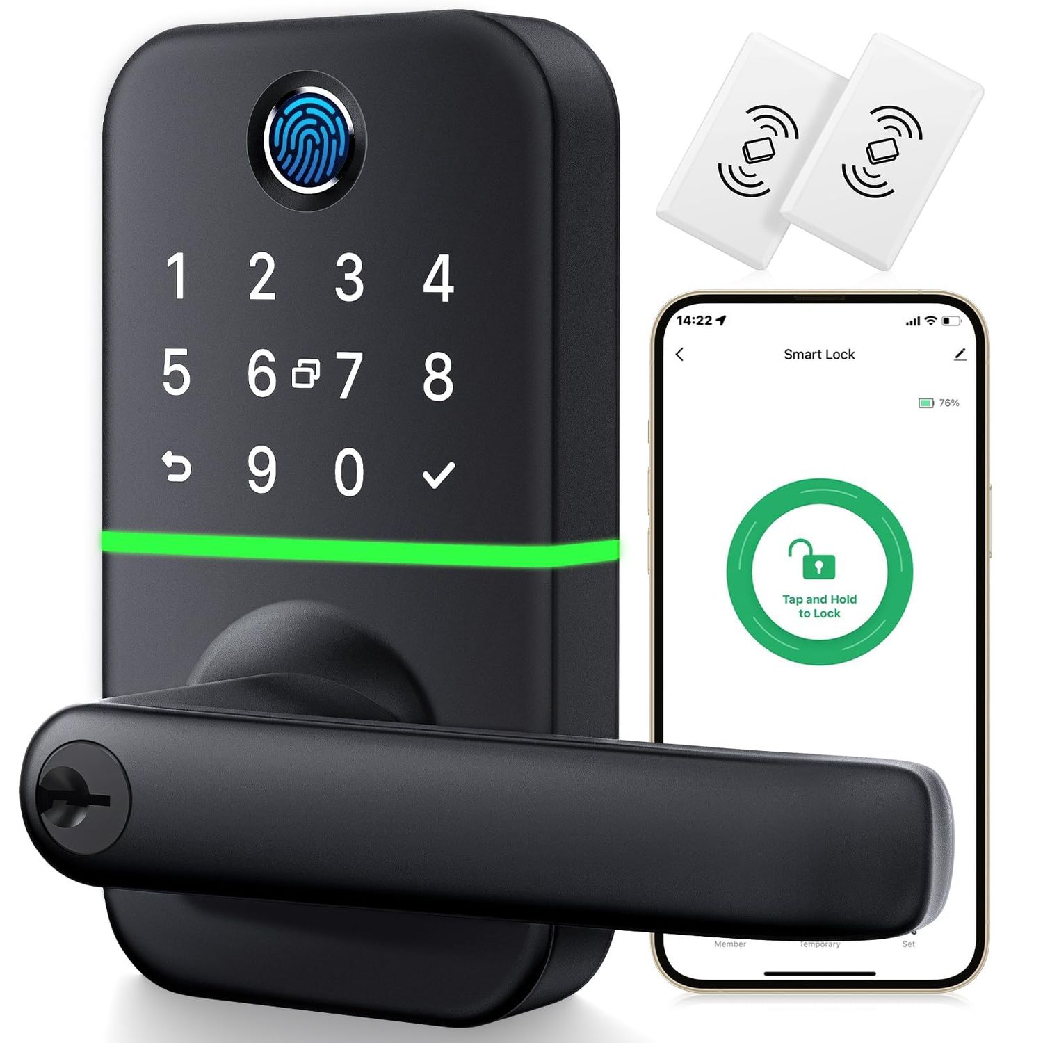 Keypad Smart Door Lock with Handle: Kucacci Keyless Entry Fingerprint - Digital Code Handle with Electronic Knob for Front Door