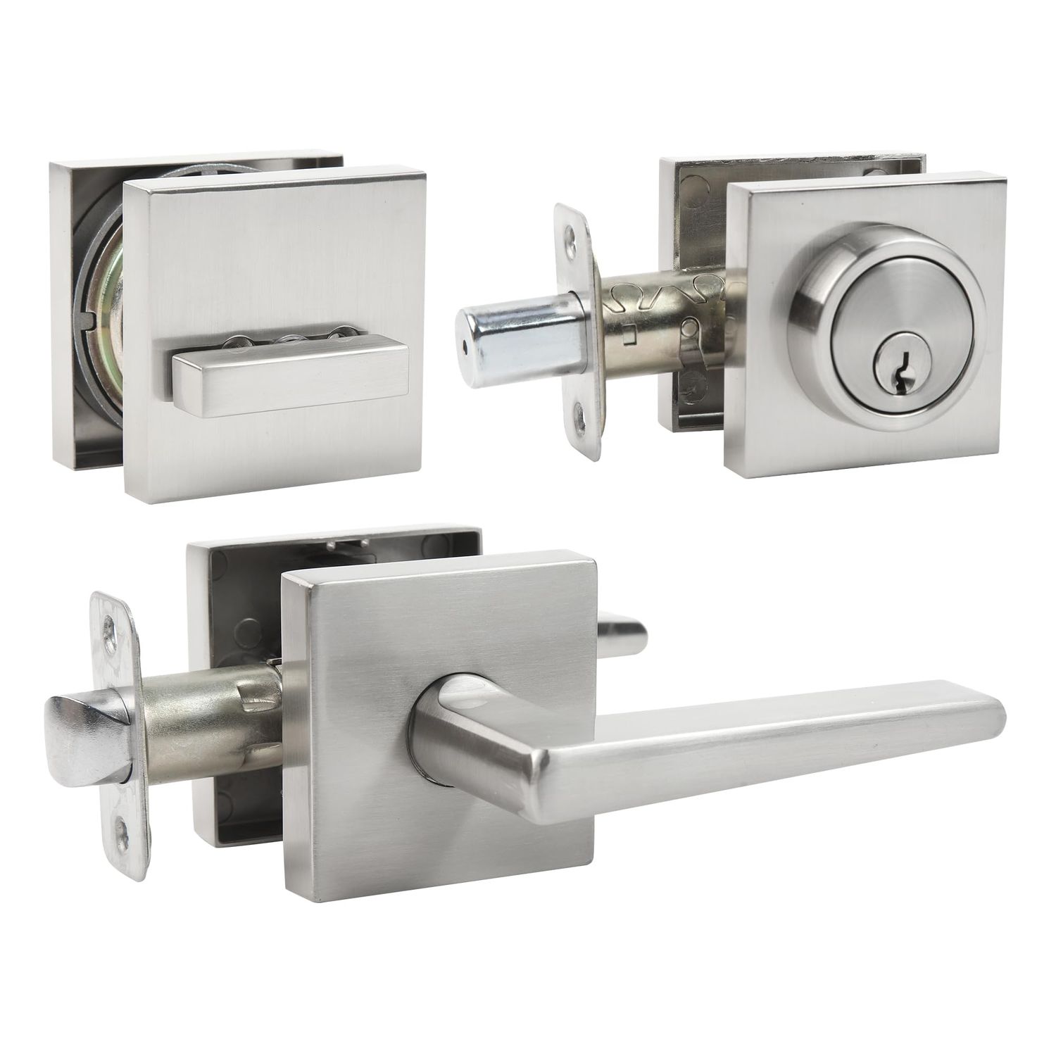Deadbolt Lock And Door Knob Set, Exterior Set With Deadbolt, Square Dead Bolt Locks For Doors, Heavy Duty Entry Lever With
