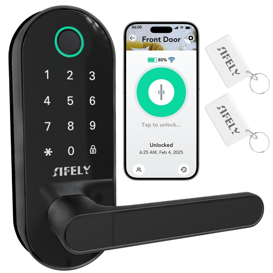Fingerprint Smart Door Lock with Handle &amp; Keypad – Built-in WiFi Remote Access, Keyless Entry for Front Door, Home Airbnb, App Control