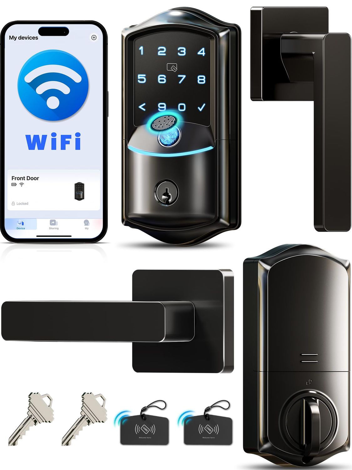 Veise VE-L Built-in WiFi Smart Lock with Handles, Fingerprint keyless Entry Door Set, App Remote &amp; Voice Control, Electronic Deadbolt for F