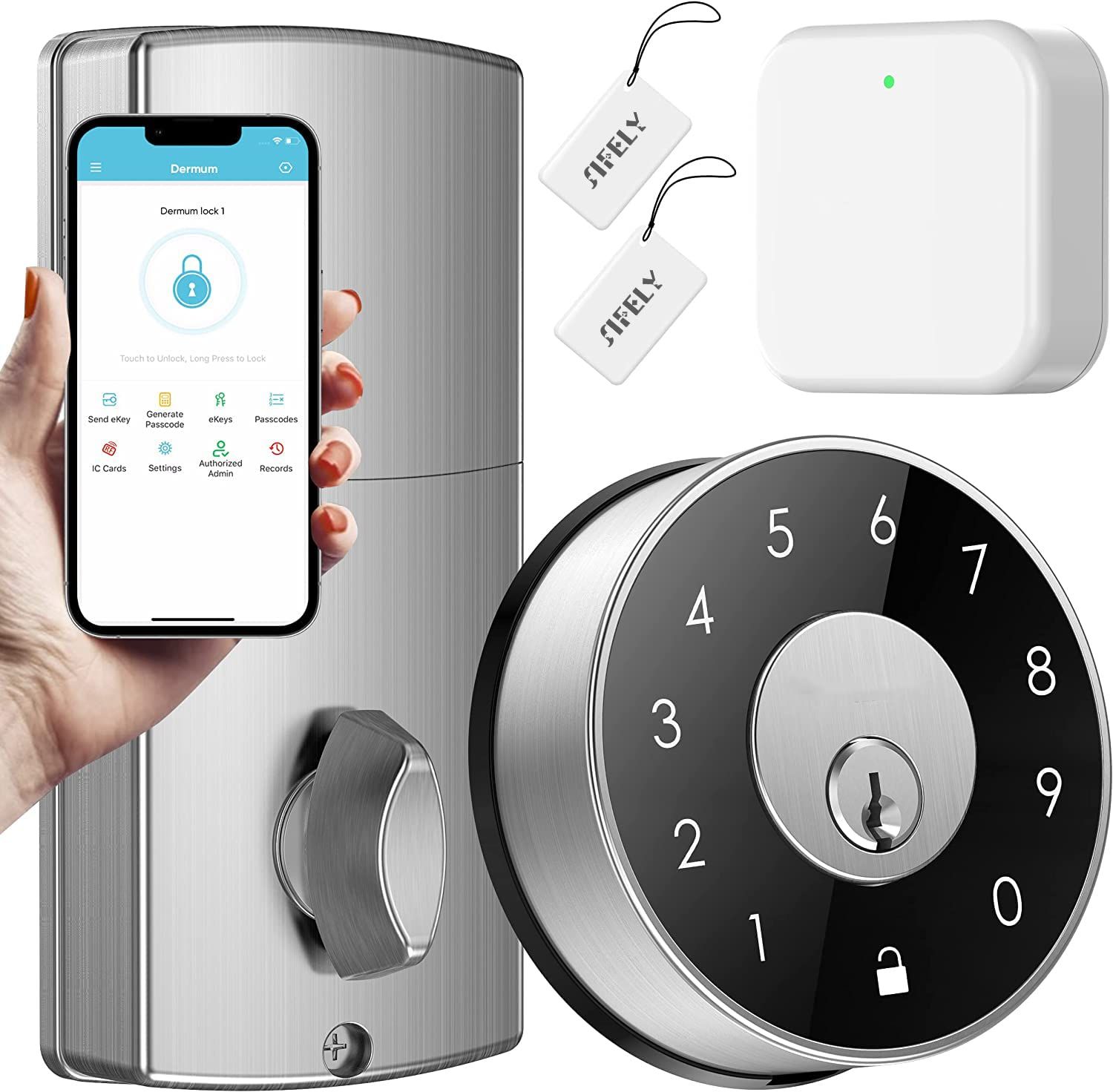 Dermum Wi-Fi Smart Lock, Deadbolt, Keyless Entry, Stainless Steel