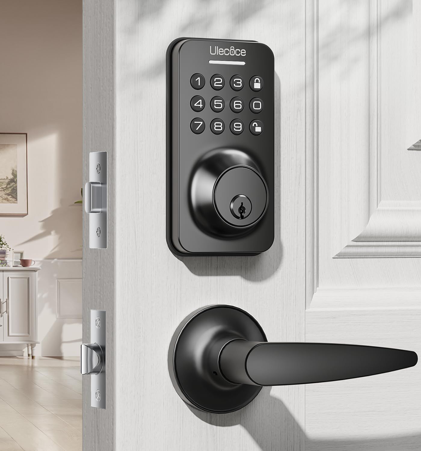 Keyless Entry Door Lock Deadblot with Handle Set, Keypad with Smart Locks for Front with Easy Installation, Auto Lo