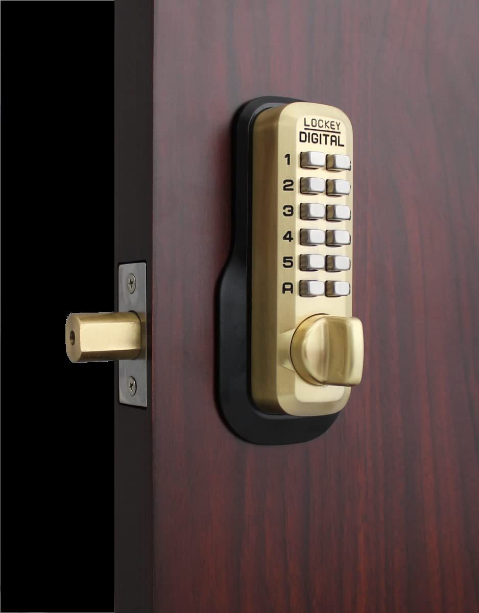 LockeyUSA M-EZ SB Satin Brass Mechanical Keyless Digital Combination Deadbolt