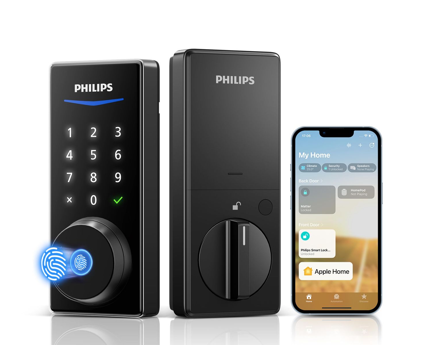 Philips Smart Door Lock with Apple Home, Matter Over Thread, Keyless Entry with App Remote Control, Touchscreen Fingerprint Front Lo