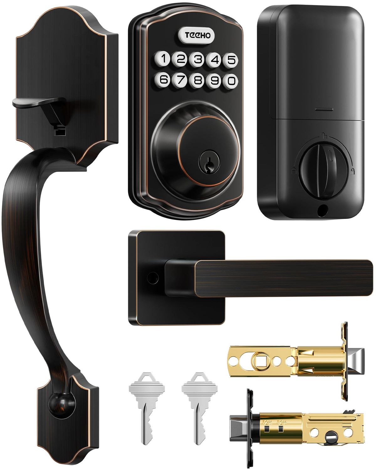 TEEHO TKH Keyless Entry Door Lock with Handle Set, Electronic Deadbolt Keypad with Code, Smart Locks for Front Door, Exterior