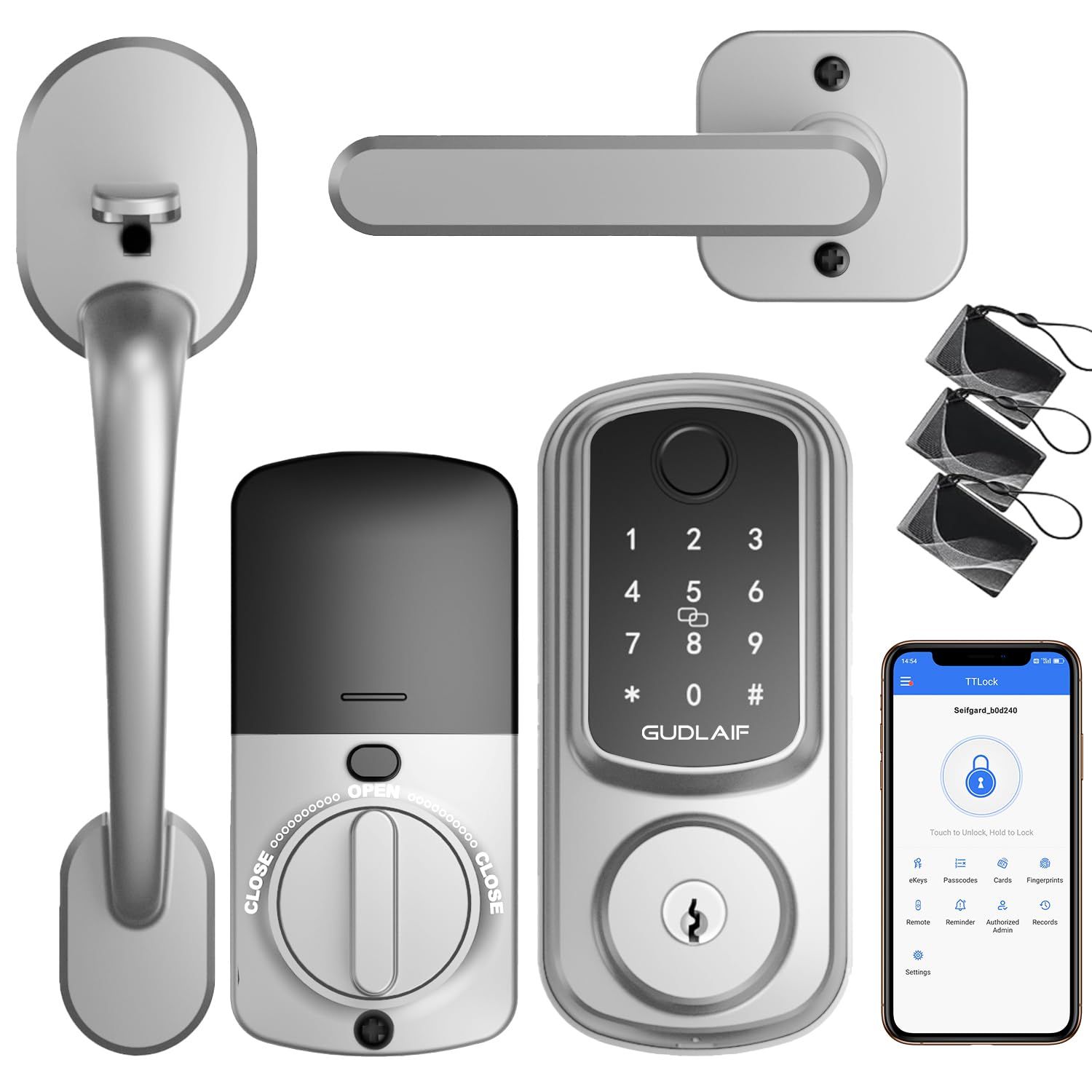 Keyless Entry Door Lock Deadbolt with Handle Set, Smart Front Keypad Deadbolt, Electronic with Al