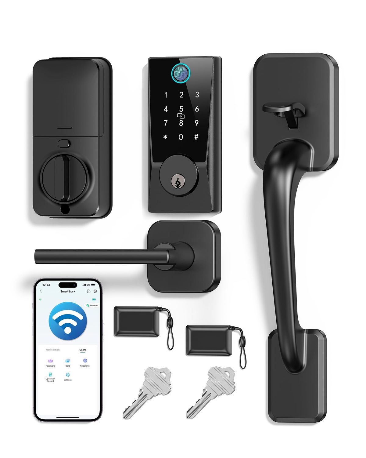WiFi Smart Lock with Handleset, Built-in Door Lock, Keyless Entry Deadbolt for Front Door, Fingerprint