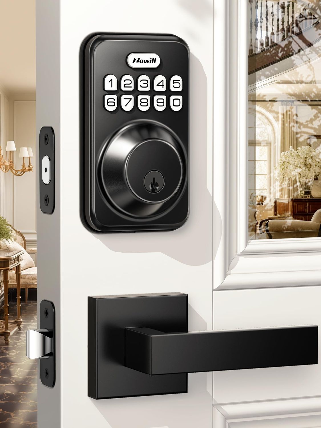 Zowill Keyless Entry Door Lock with 2 Lever Handles, Electronic Keypad Deadbolt, Auto-Locking, Anti-Peeping Password