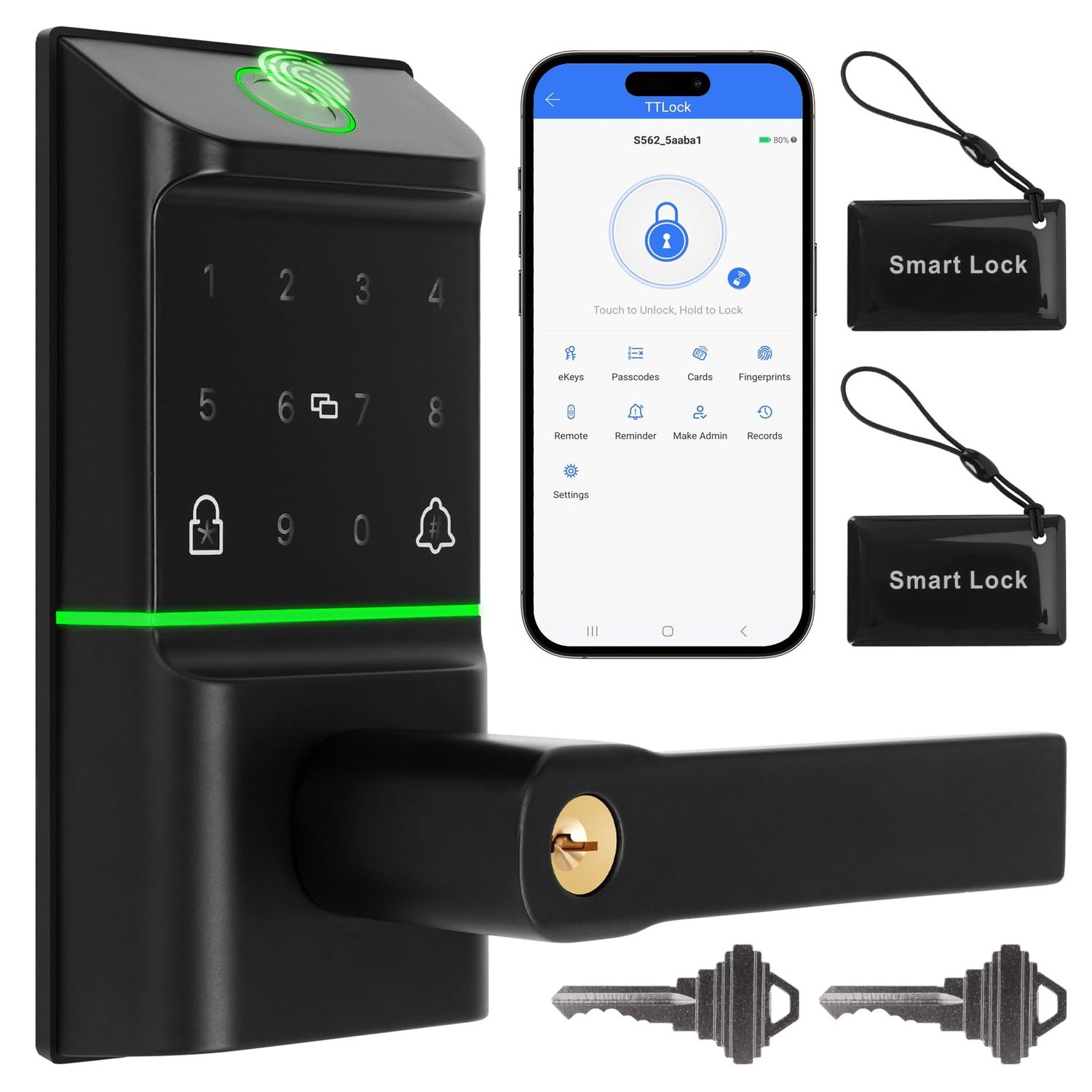 Bamberg Keypad Smart Door Lock with Handle: Keyless Entry Deadbolt - Fingerprint &amp; for Front Key IC Card Access Remote