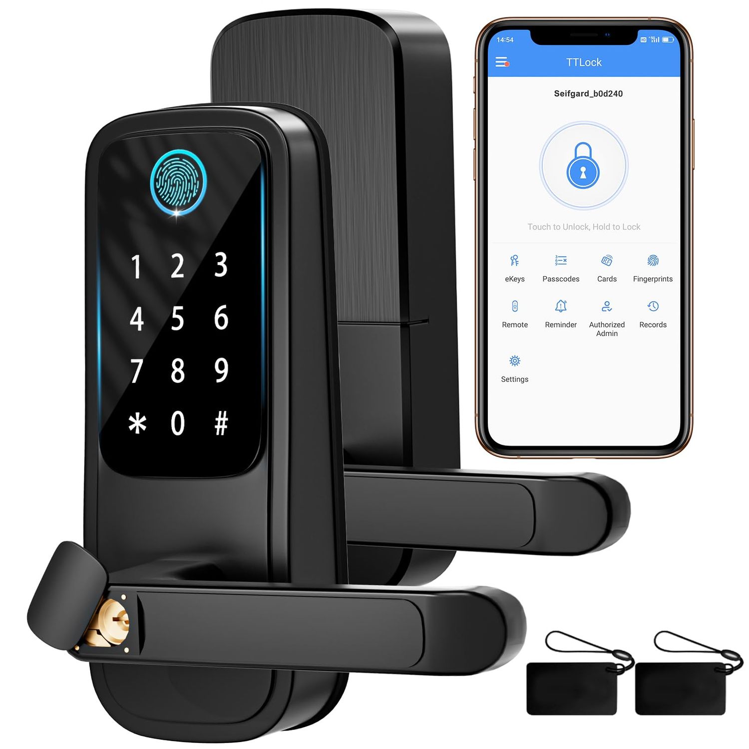 Smart Door Lock with Handle, Fingerprint Lock, Electronic Keypad Deadbolt - Biometric Digital with Code, Lock