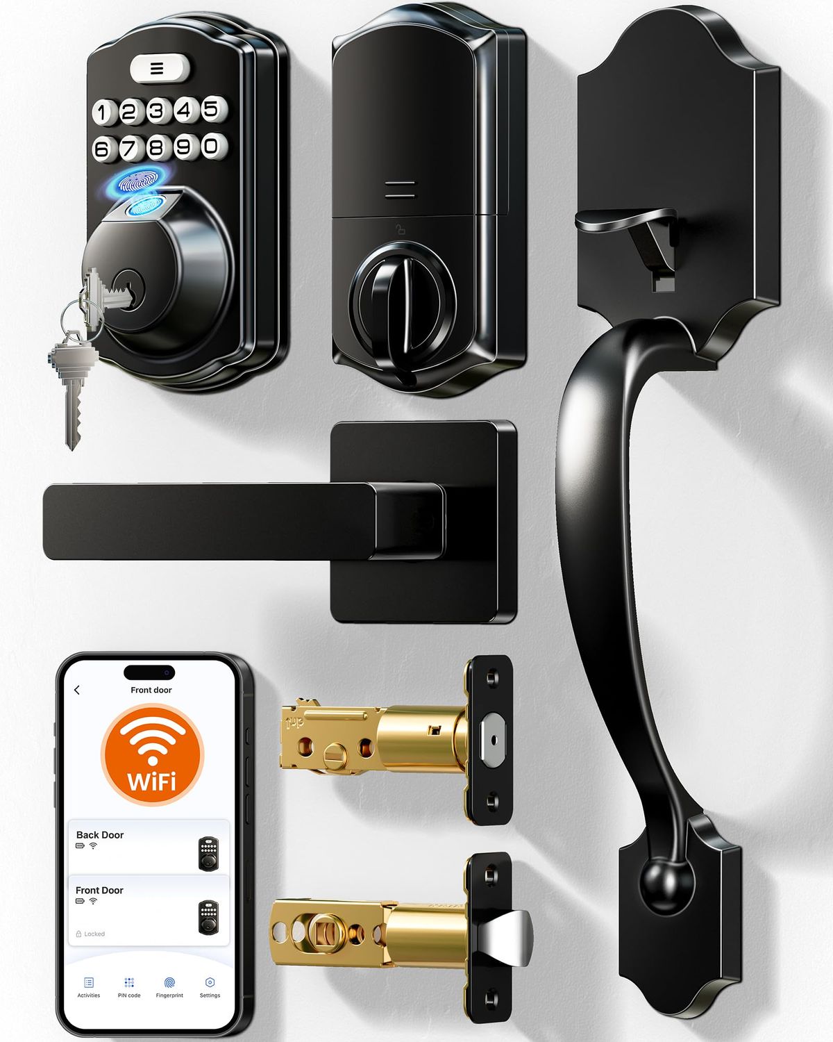 Veise VEW-H WiFi Smart Front Door Lock Set, Built-in WiFi, App Remote &amp; Voice Control, Fingerprint Keyless Entry deadbolt with Handle