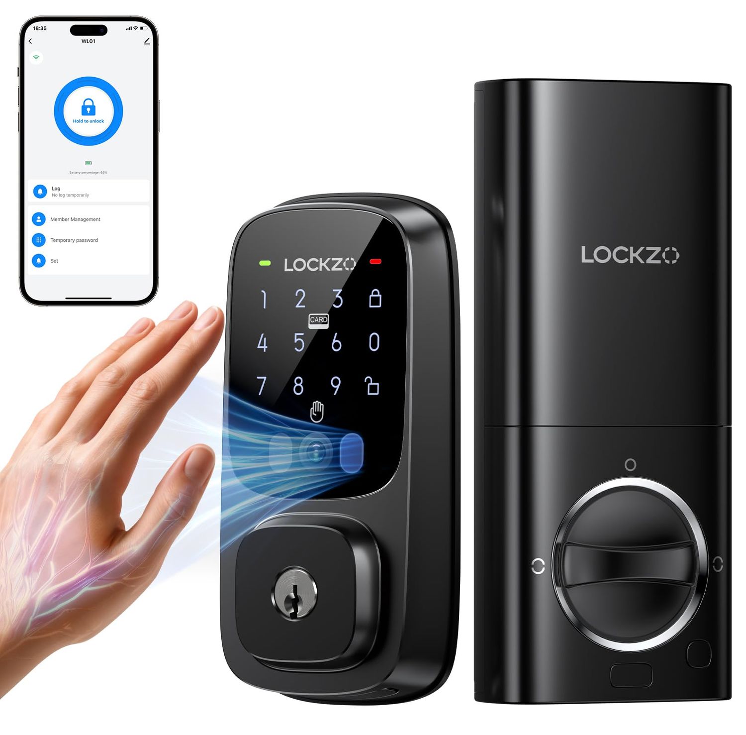 Smart Lock with Palm Vein, Keyless Entry Door for Front Door, WiFi Electronic with Keypad Deadbolt, Auto