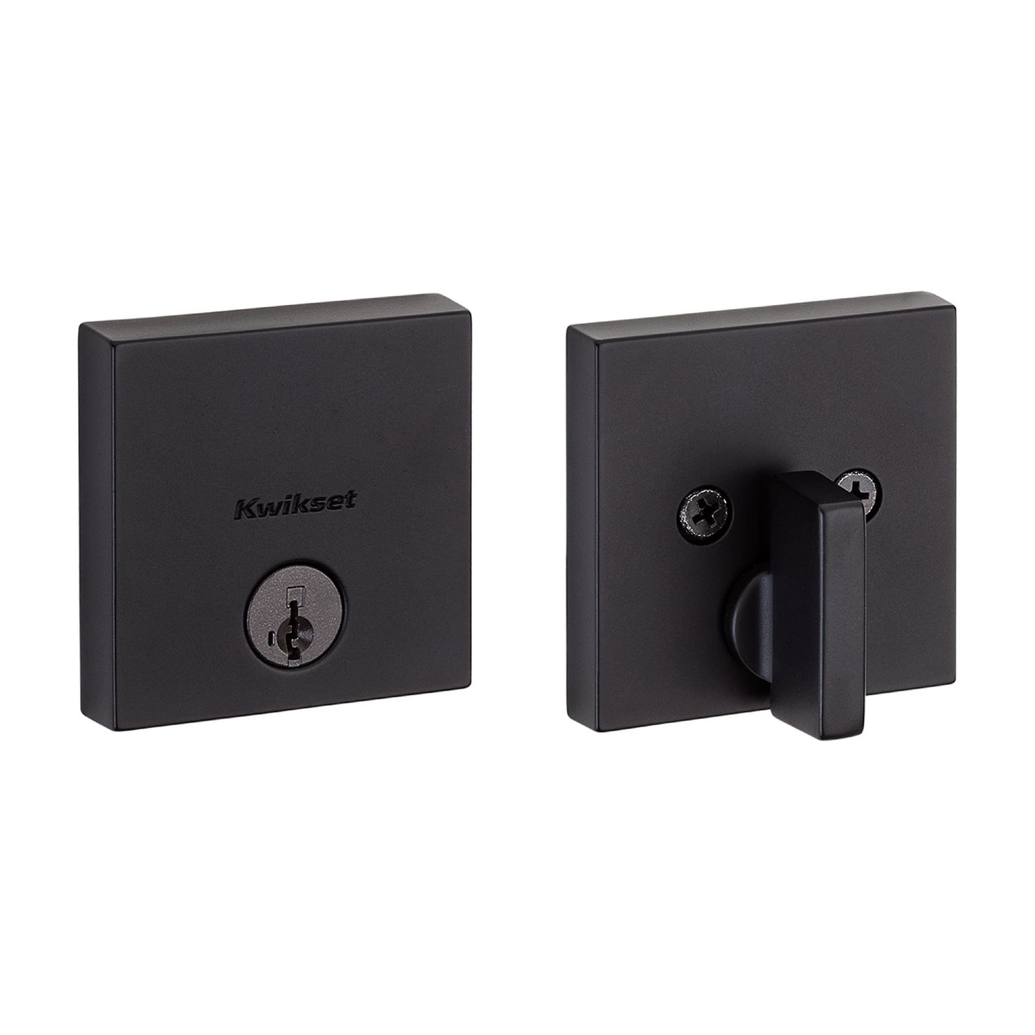 Kwikset Downtown Deadbolt Lock, Matte Black Square Exterior Keyed Front Entry Door, Pick Resistant SmartKey Rekey Security, Single Cylinder Dead Bolt