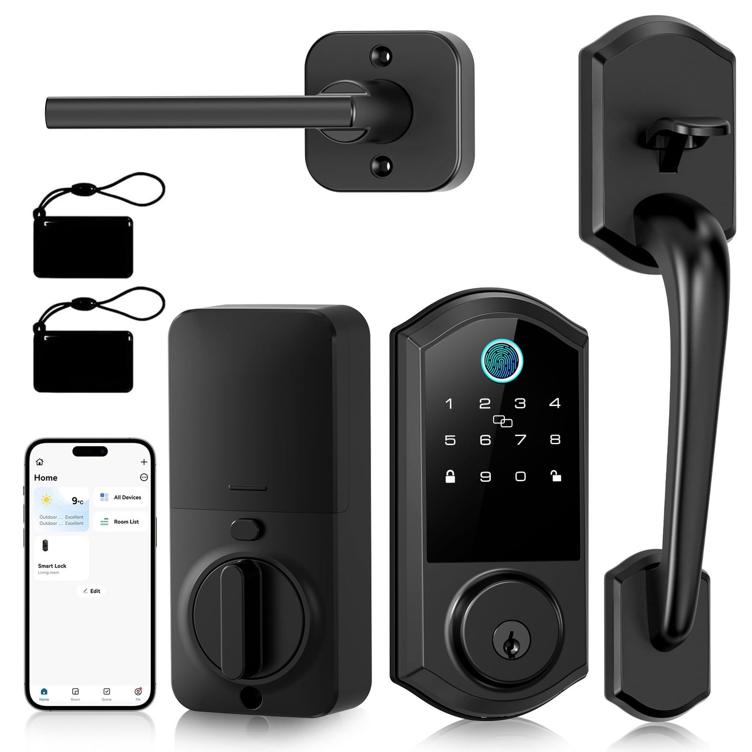 Smart Front Door Lock Set – Firstriver Keyless Entry Locks with Handle, Fingerprint Deadbolt with Keypad Bluetooth App Control Electronic Auto