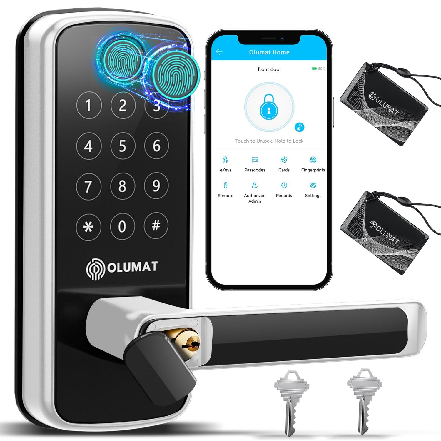 Smart Lock with Handle: Wi-Fi Keyless Entry Door - Locks for Front Biometric Fingerprint with Keypad
