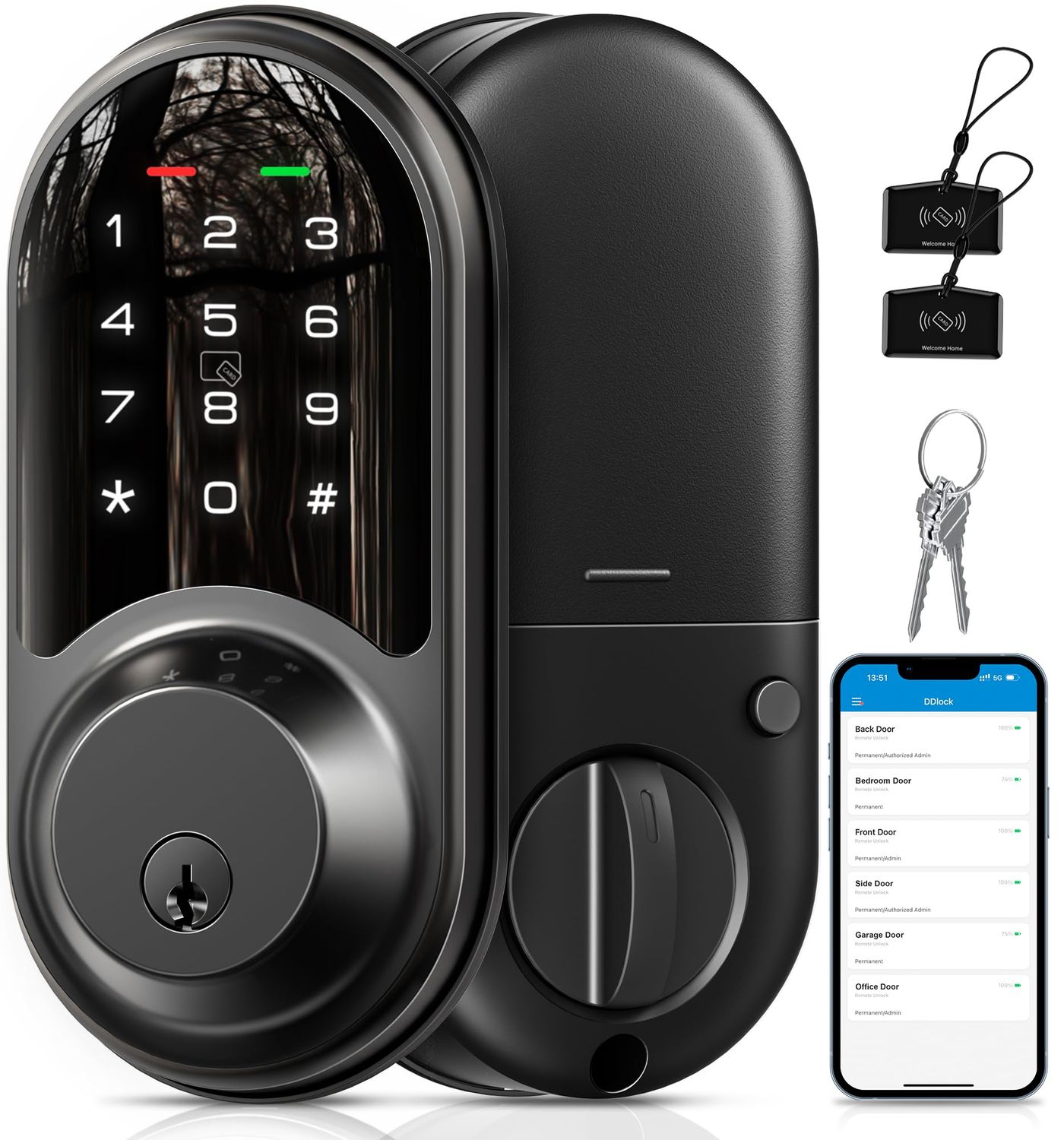 Veise RZ06 Smart Lock for Front Door with App Control, Keyless Entry, Electronic Digital Deadbolt with Touchscreen Keypad Set,
