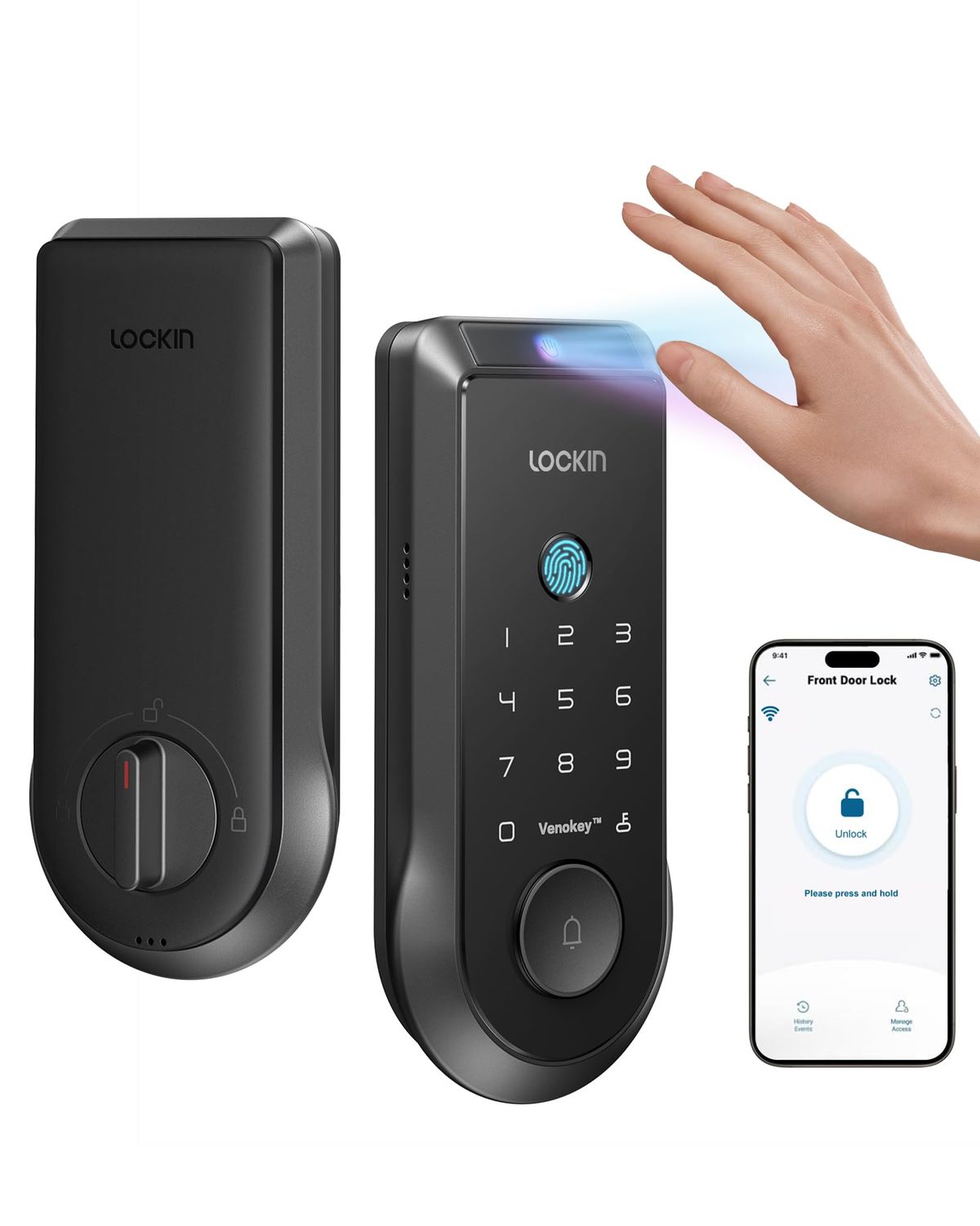 Lockin Veno Palm Vein Smart Lock with Built-in Wi-Fi, 7-Month Battery, Matter Compatible, &amp; Fingerprint Unlock