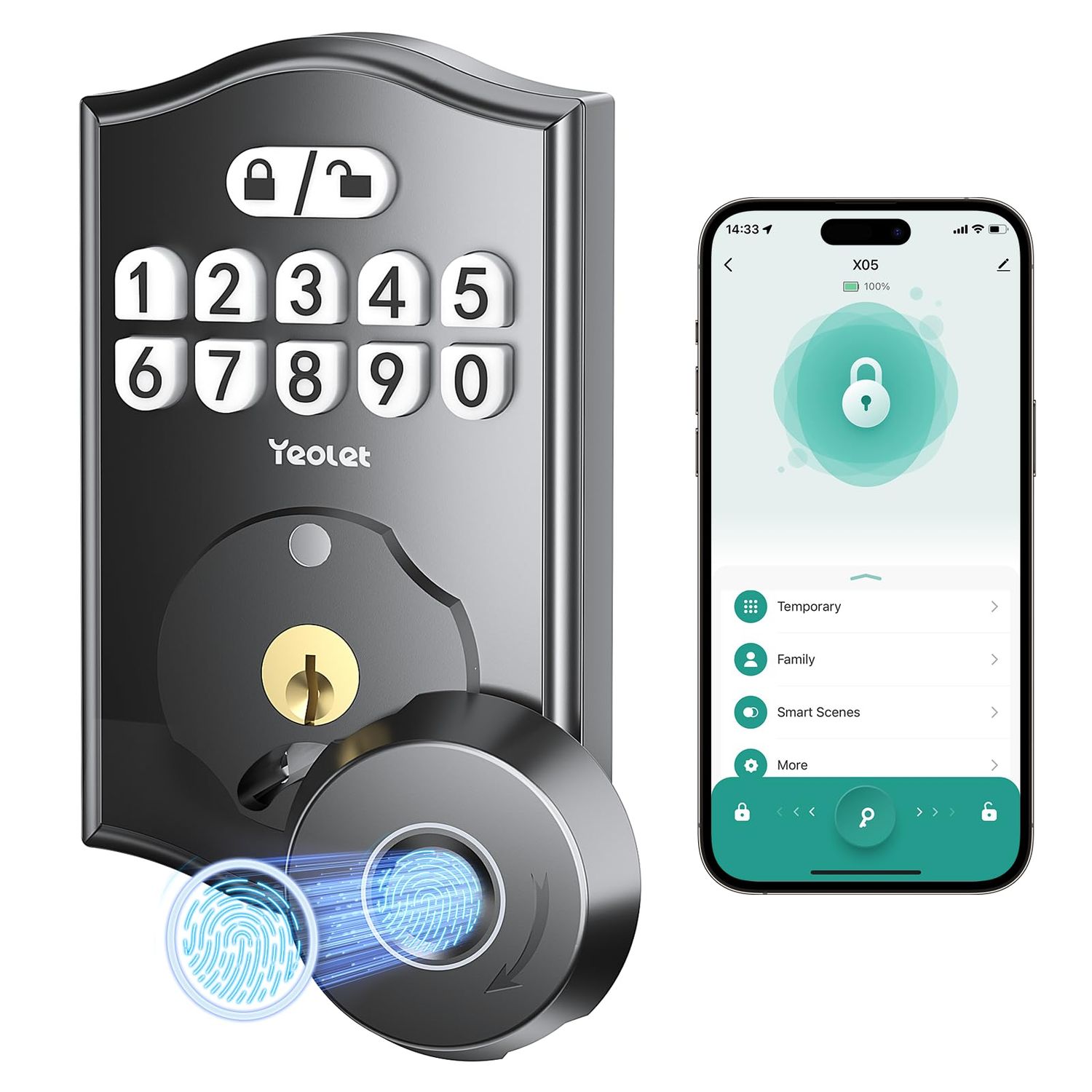 Fingerprint Keyless Entry Door Lock App Control Smart Locks for Front Door, Keypad Deadbolt, Auto One Time Password Easy Installation, Black
