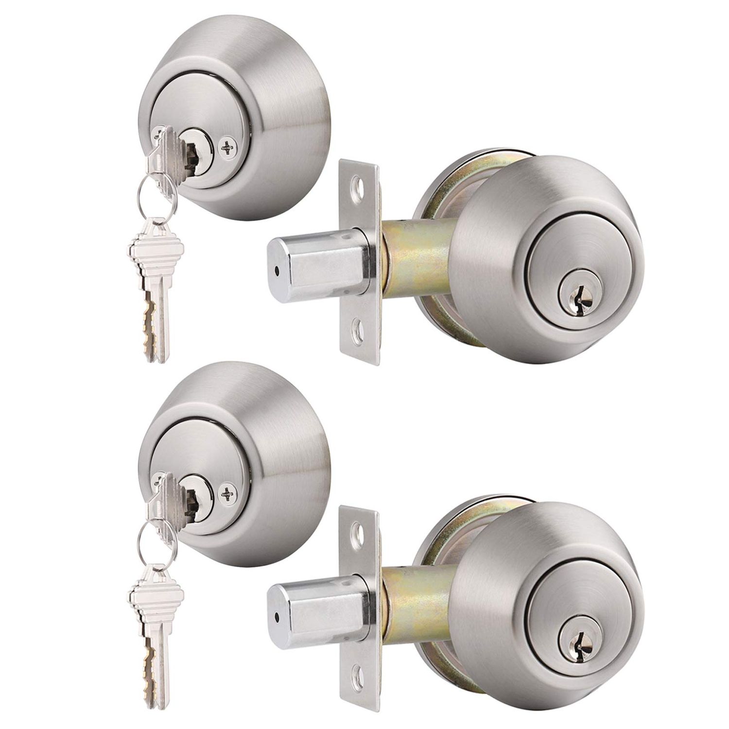 Gobrico Keyed Alike Double Cylinder Deadbolts Door Locks Satin Nickel Keyd Both Sides Locksets for Exterior Interior 2 Pack
