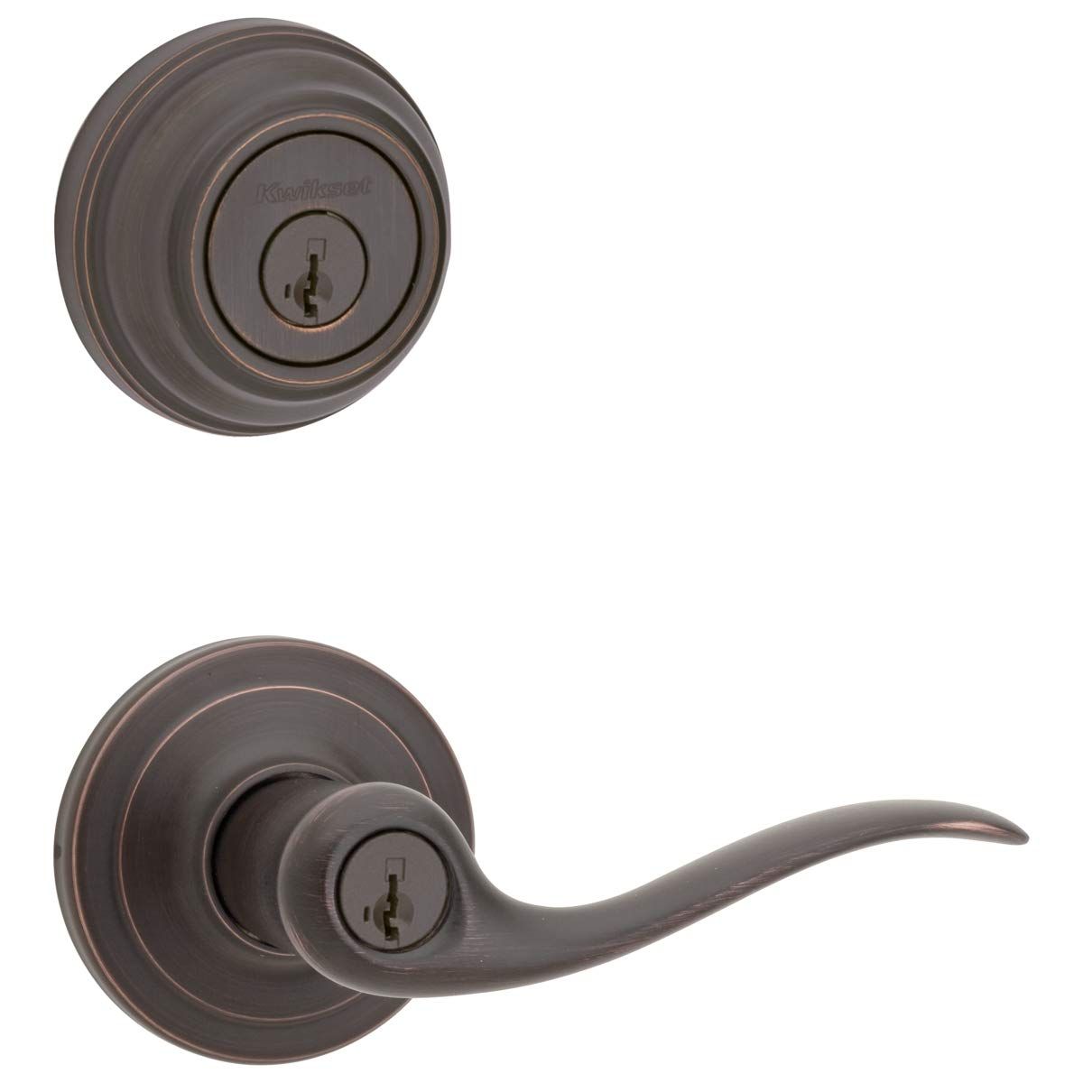 Kwikset Tustin Entry Lever and Single Cylinder Deadbolt Combo Pack featuring SmartKey in Venetian Bronze