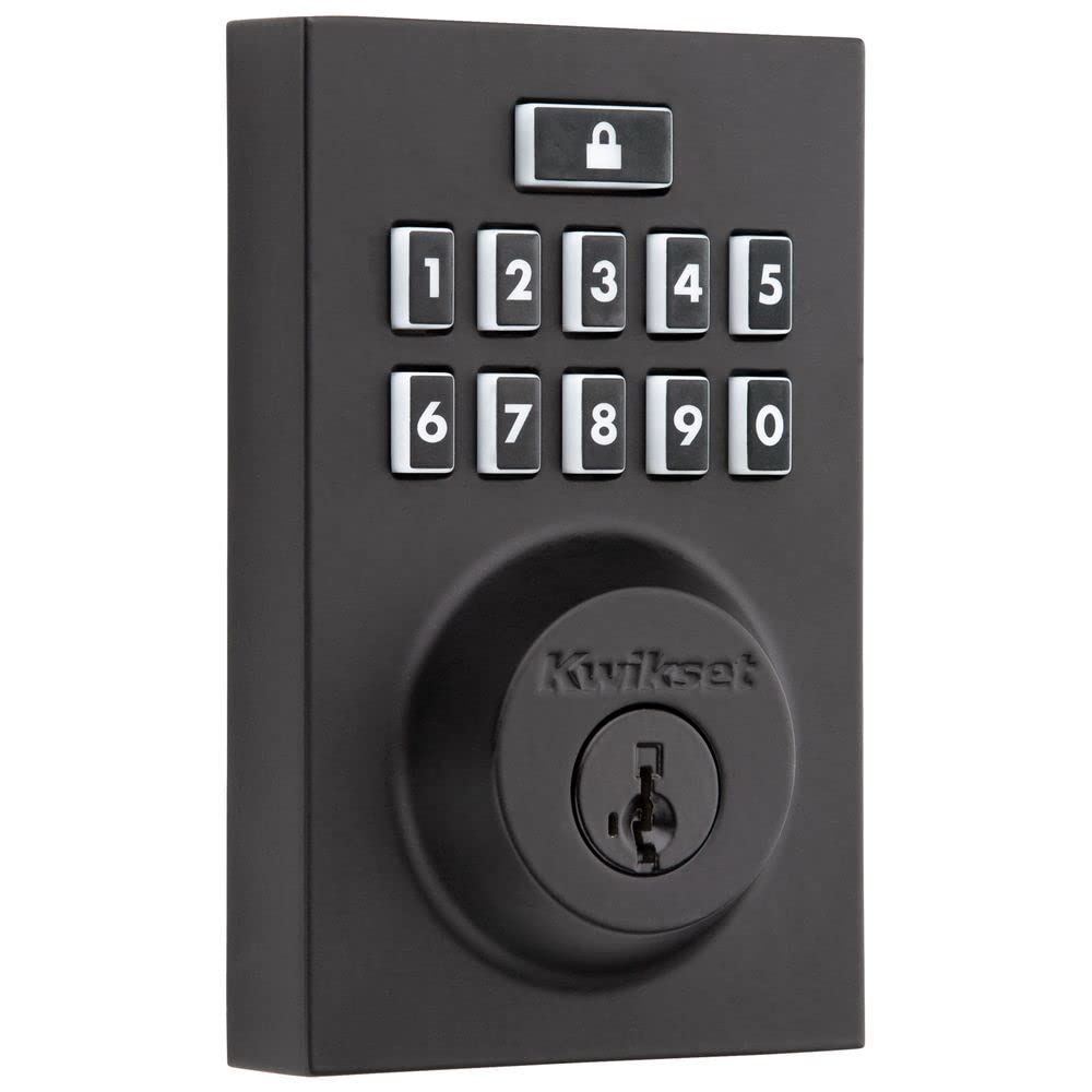 Kwikset Contemporary Keypad SmartCode Electronic Deadbolt Smart Lock featuring SmartKey Security and ZigBee 3.0 Technology in Matte Black