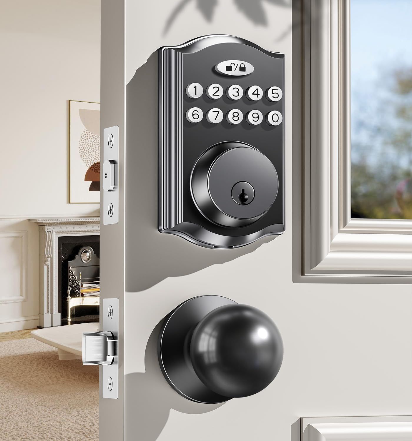 Keyless Entry Door Lock with 2 Knobs, Electronic Backlit Keypad Deadbolt with Handle Set, Auto Lock, One-time Codes